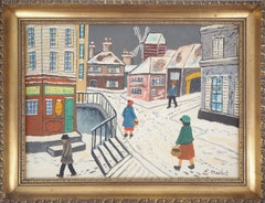 Paris, Montmartre under the snow - Original Oil on Canvas, Handsigned