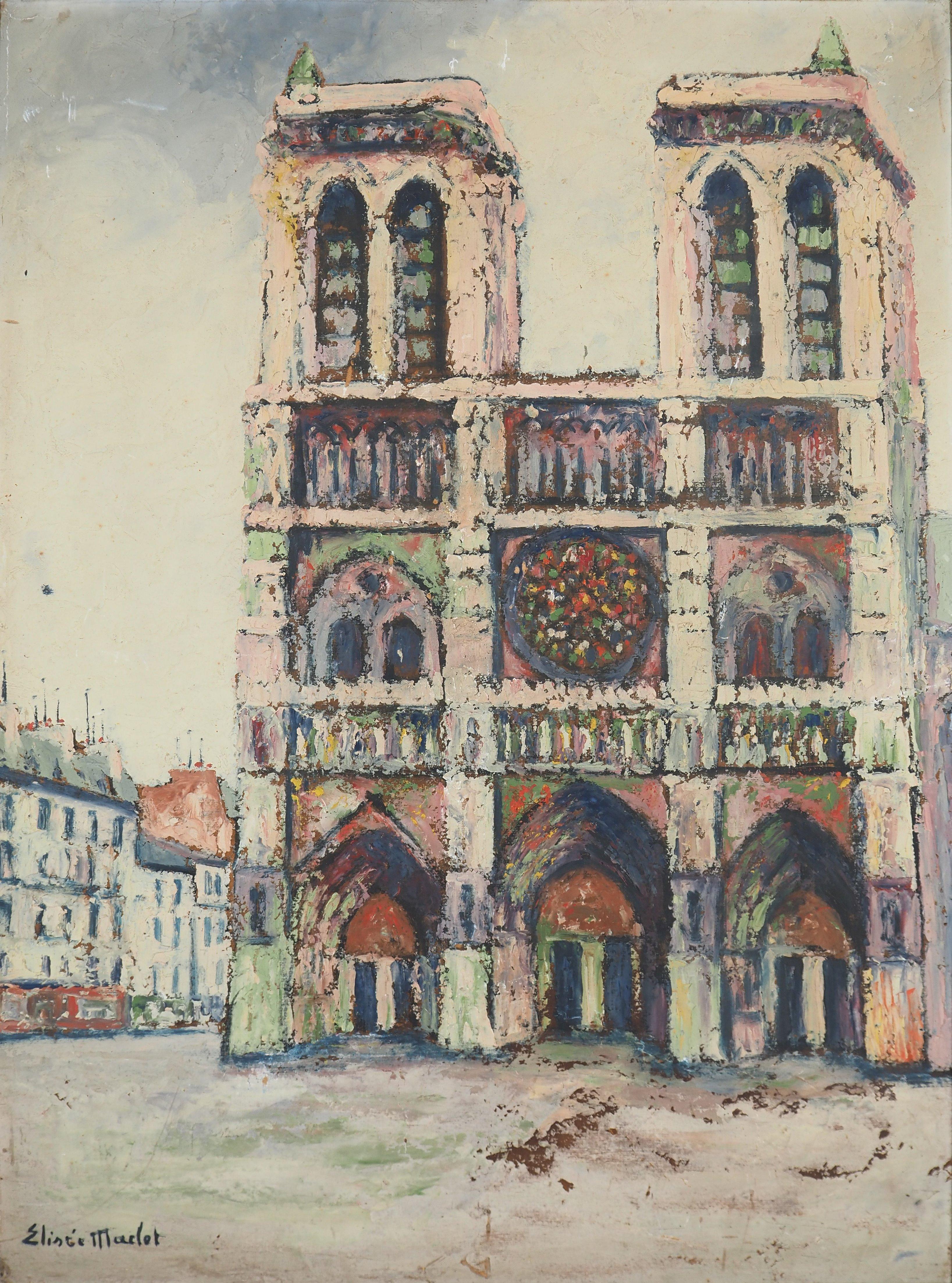 Elisée Maclet (1881-1962)
Paris: Notre Dame Cathedral, c. 1915

Oil on panel
Signed lower left
On panel: 62 x 46.5 cm (c. 25 x 19 in)
Presented in a 72 x 57 cm frame (c. 29 x 23 in)

Very good condition, minor surface defects, wavy panel, some wear
