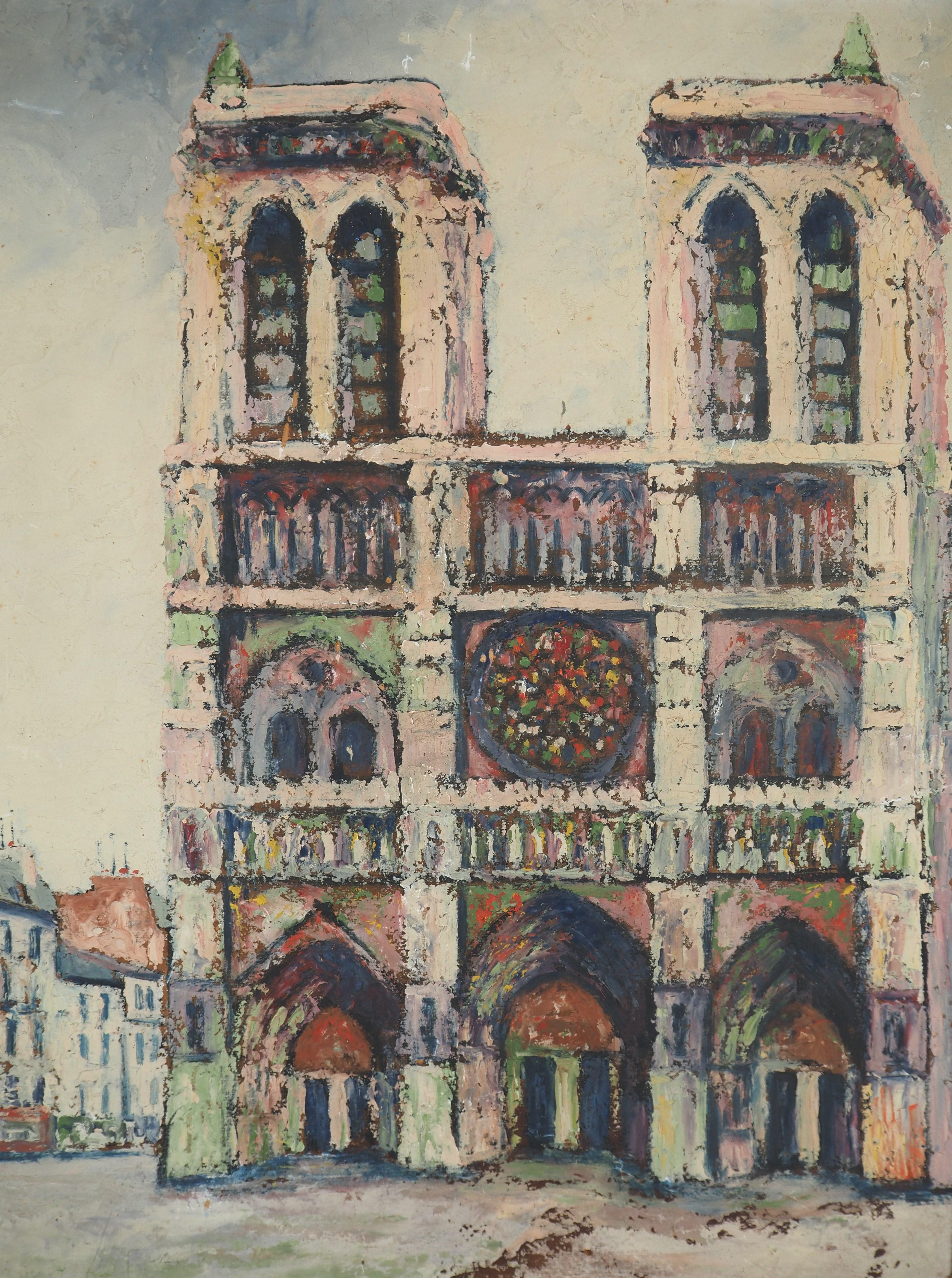 Paris, Notre Dame Church - Oil Painting - Signed For Sale 1
