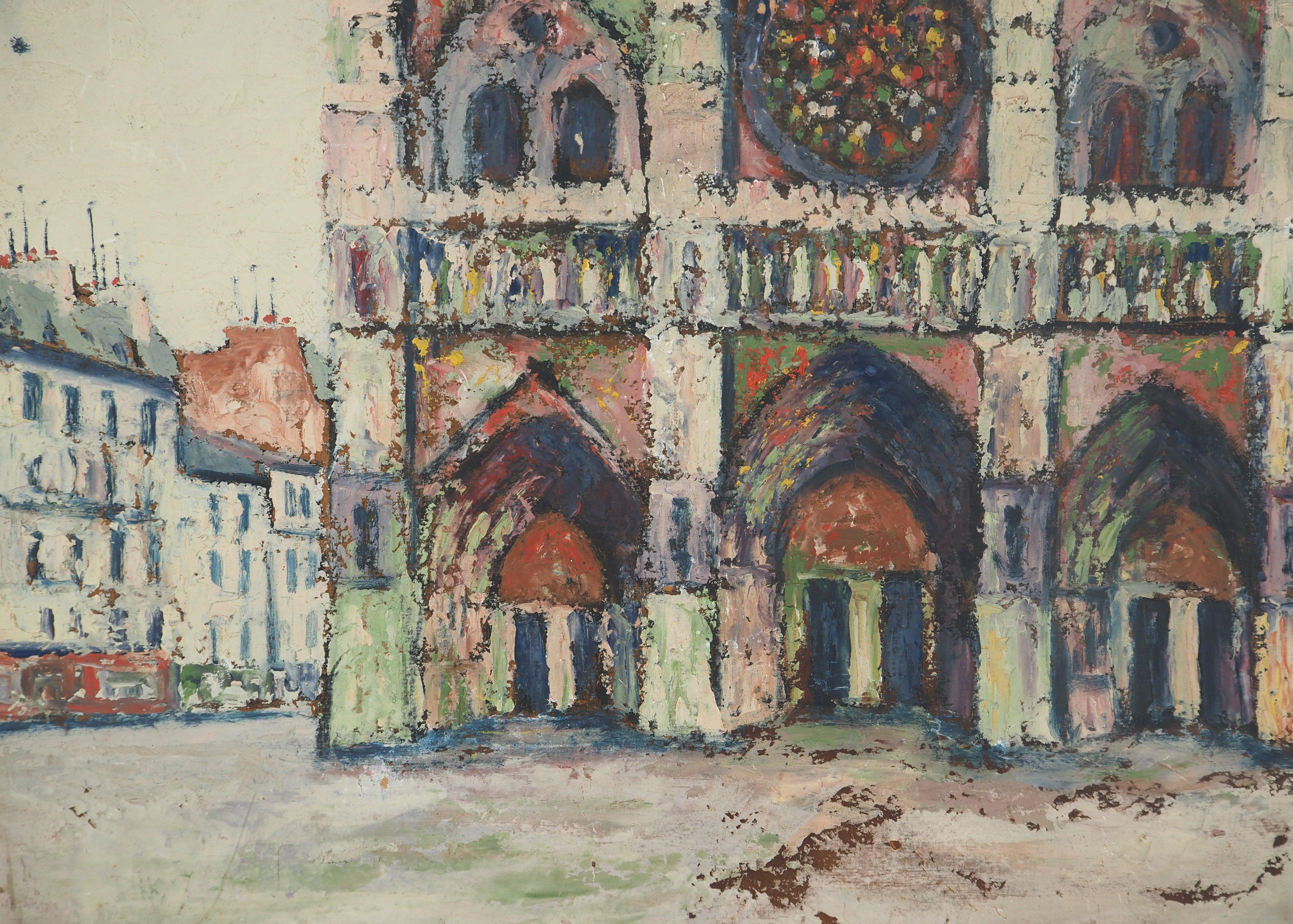 Paris, Notre Dame Church - Oil Painting - Signed For Sale 3