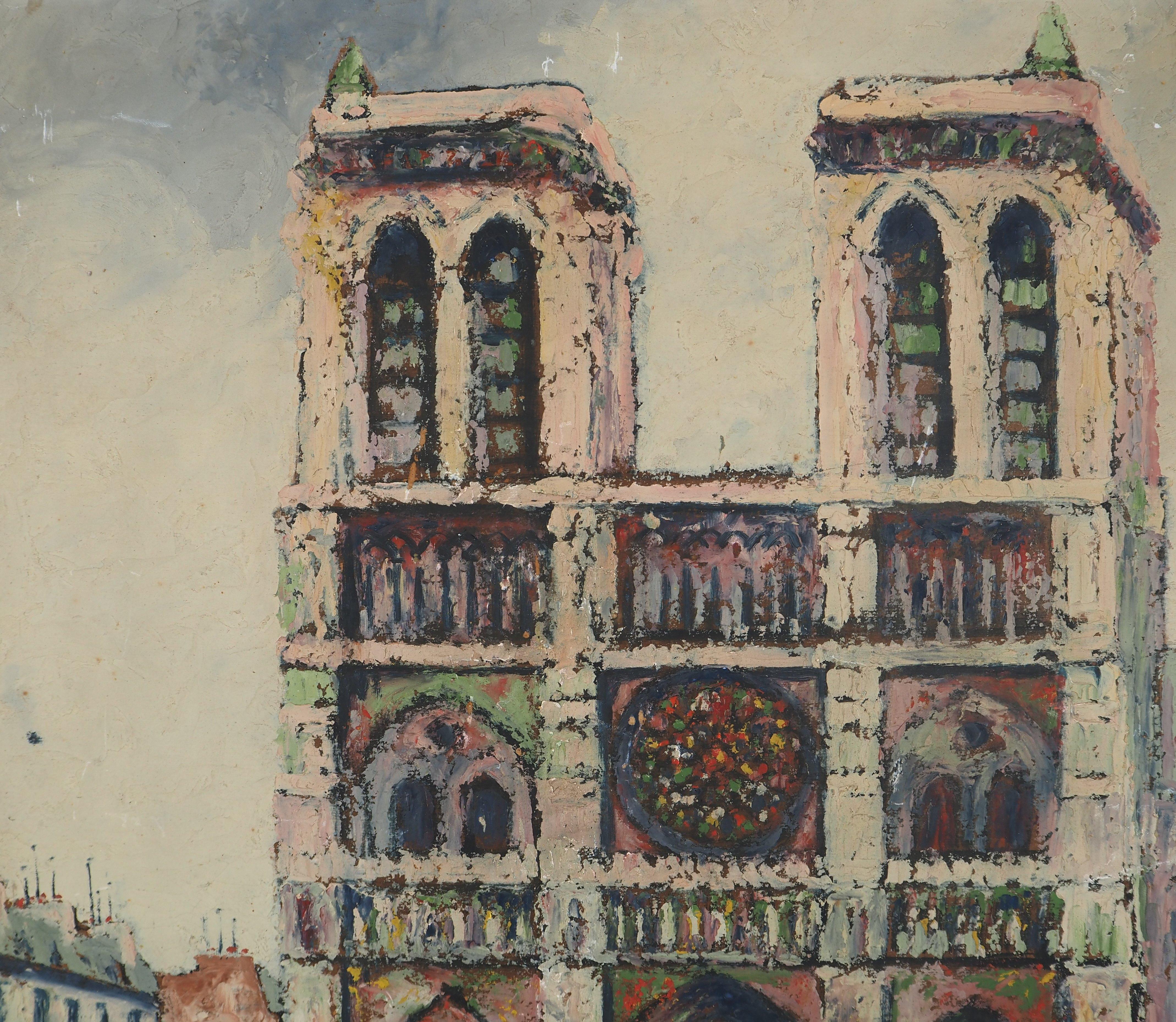 Paris, Notre Dame Church - Oil Painting - Signed For Sale 4