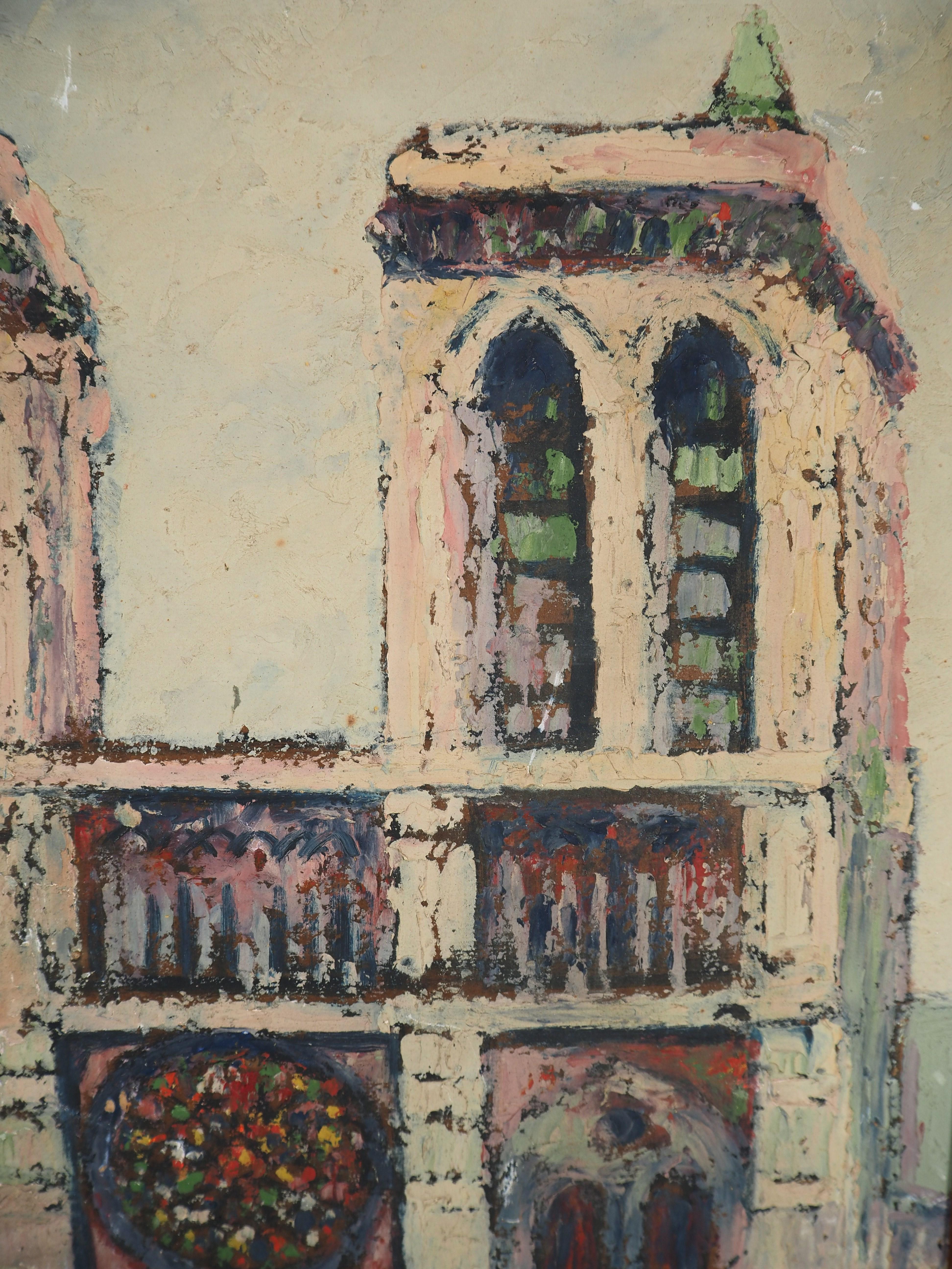 Paris, Notre Dame Church - Oil Painting - Signed For Sale 5