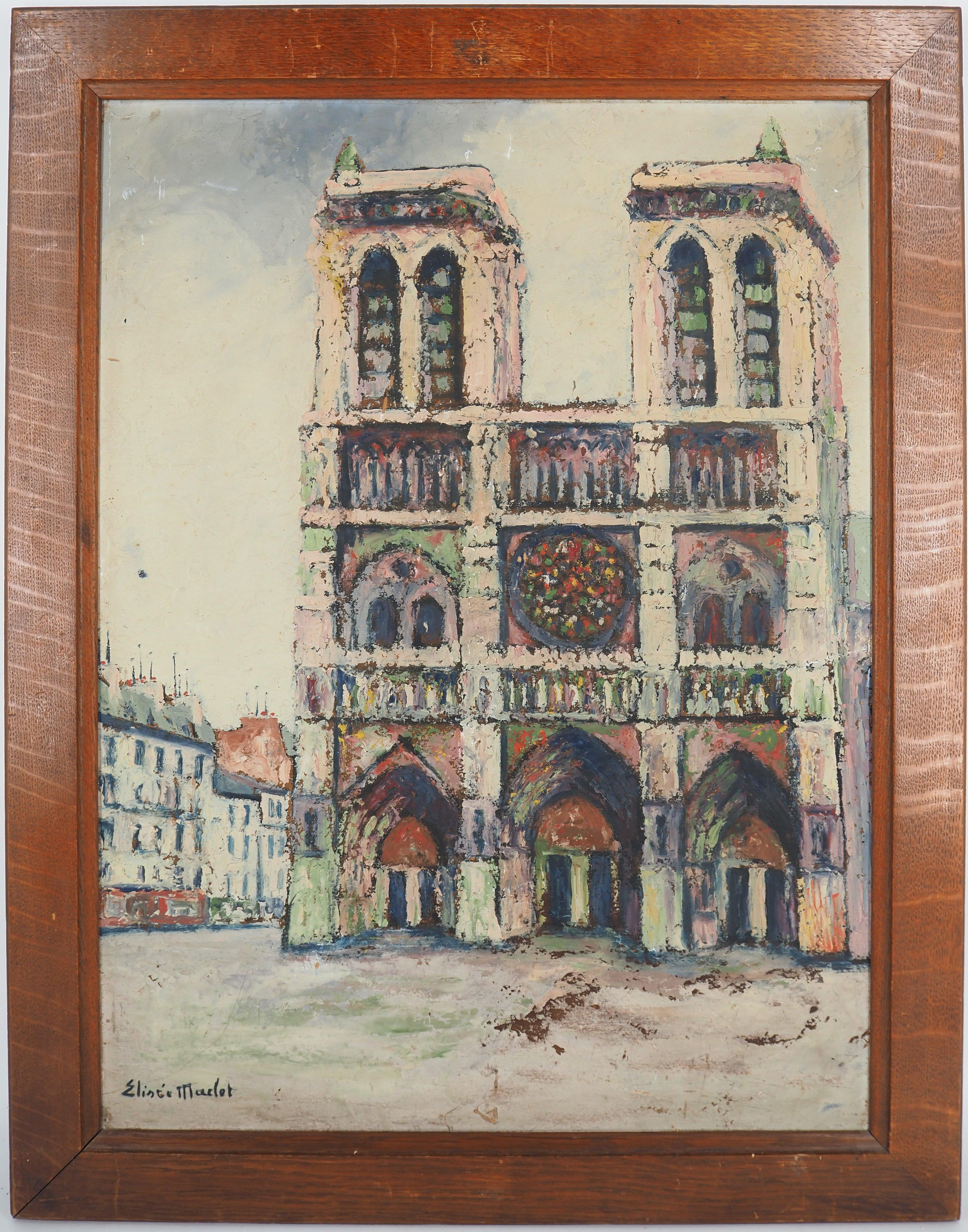 Elisée Maclet Landscape Painting - Paris, Notre Dame Church - Oil Painting - Signed