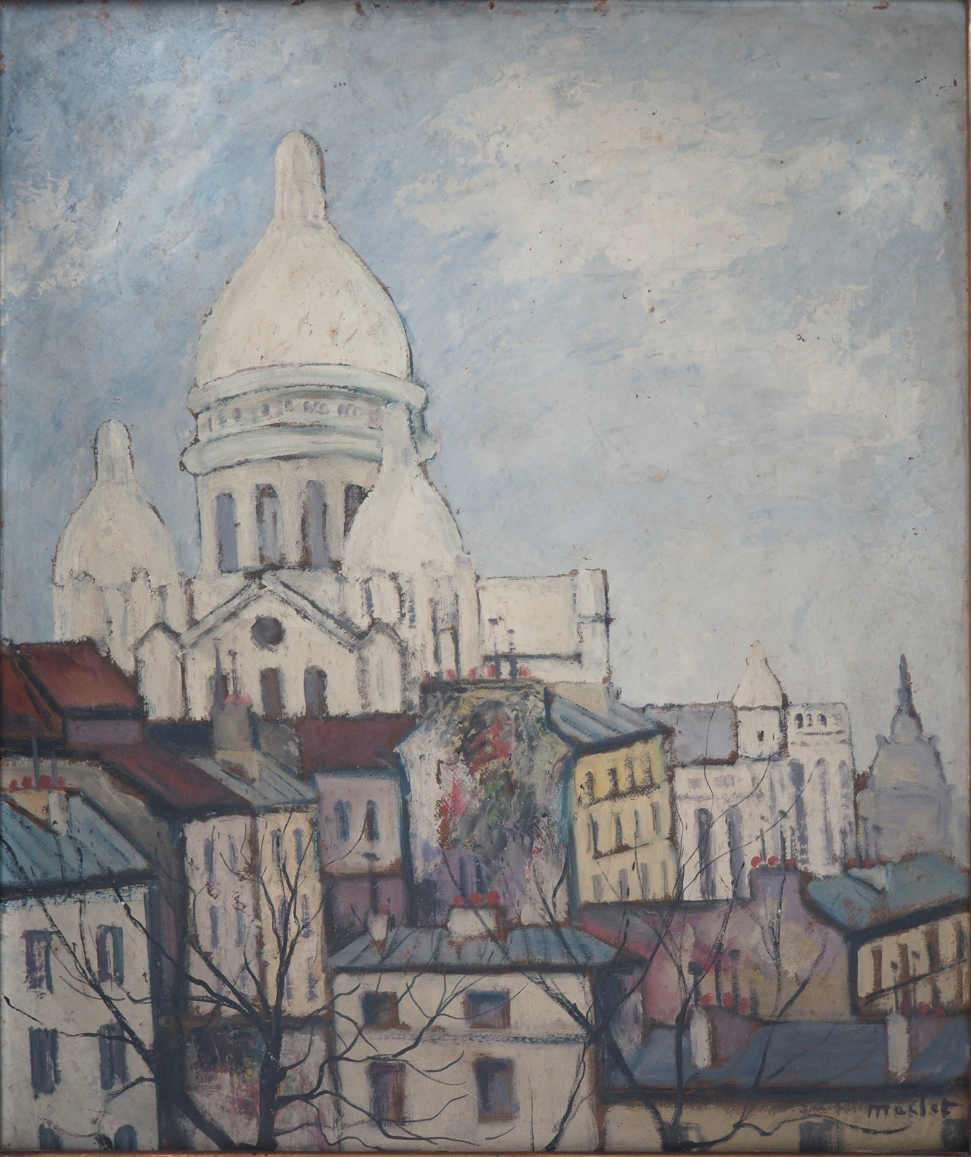 Paris : Sacre Coeur Church and Montmartre - Huile sur panneau d'origine, signée - Painting de Elisée Maclet