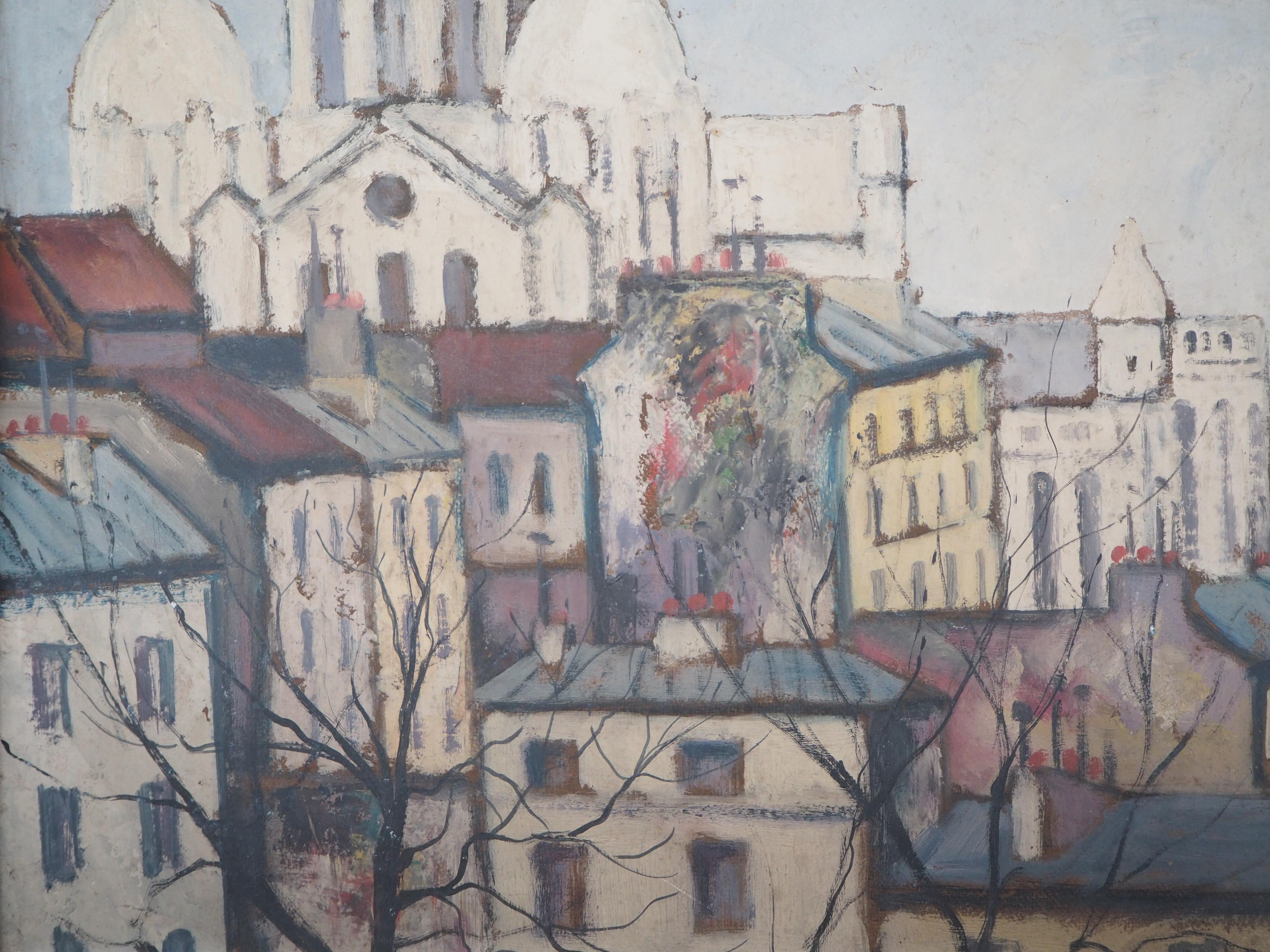 Paris : Sacre Coeur Church and Montmartre - Original oil on panel - Signed - Post-Impressionist Painting by Elisée Maclet