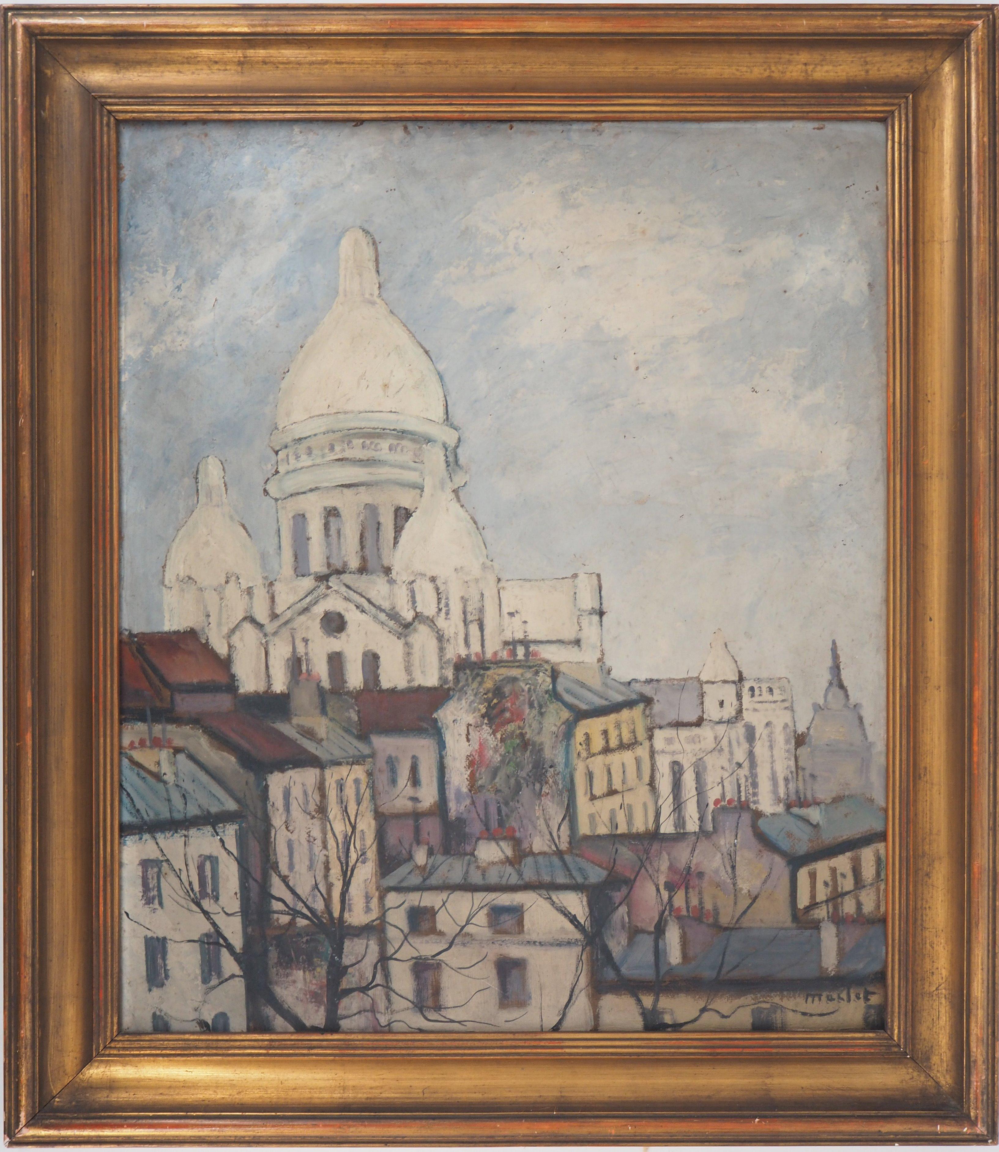 Landscape Painting Elisée Maclet - Paris : Sacre Coeur Church and Montmartre - Huile sur panneau d'origine, signée