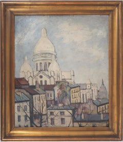 Paris : Sacre Coeur Church and Montmartre - Original oil on panel - Signed
