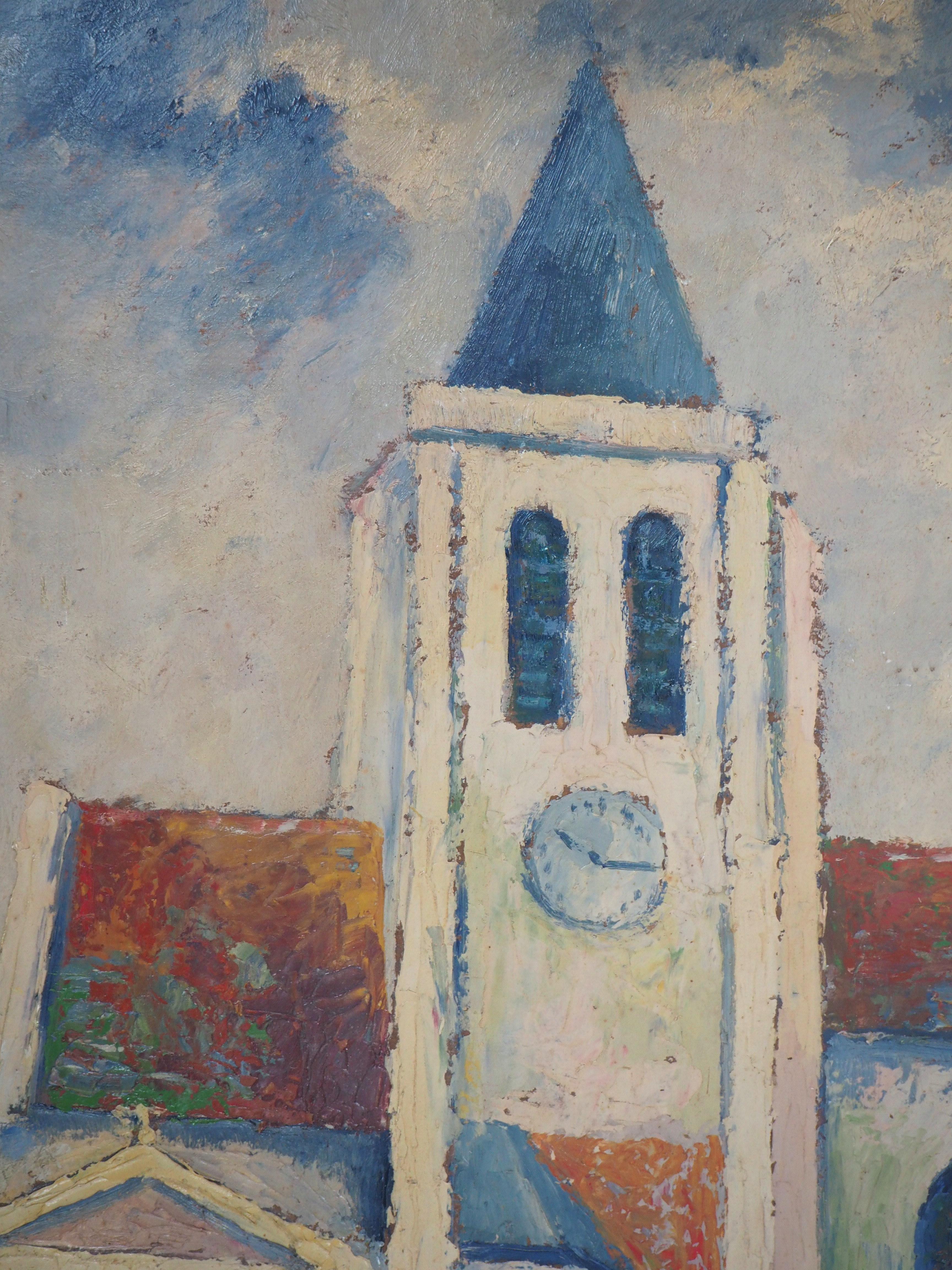 Paris, Saint Germain de Charonne Church - Oil Painting - Signed For Sale 1