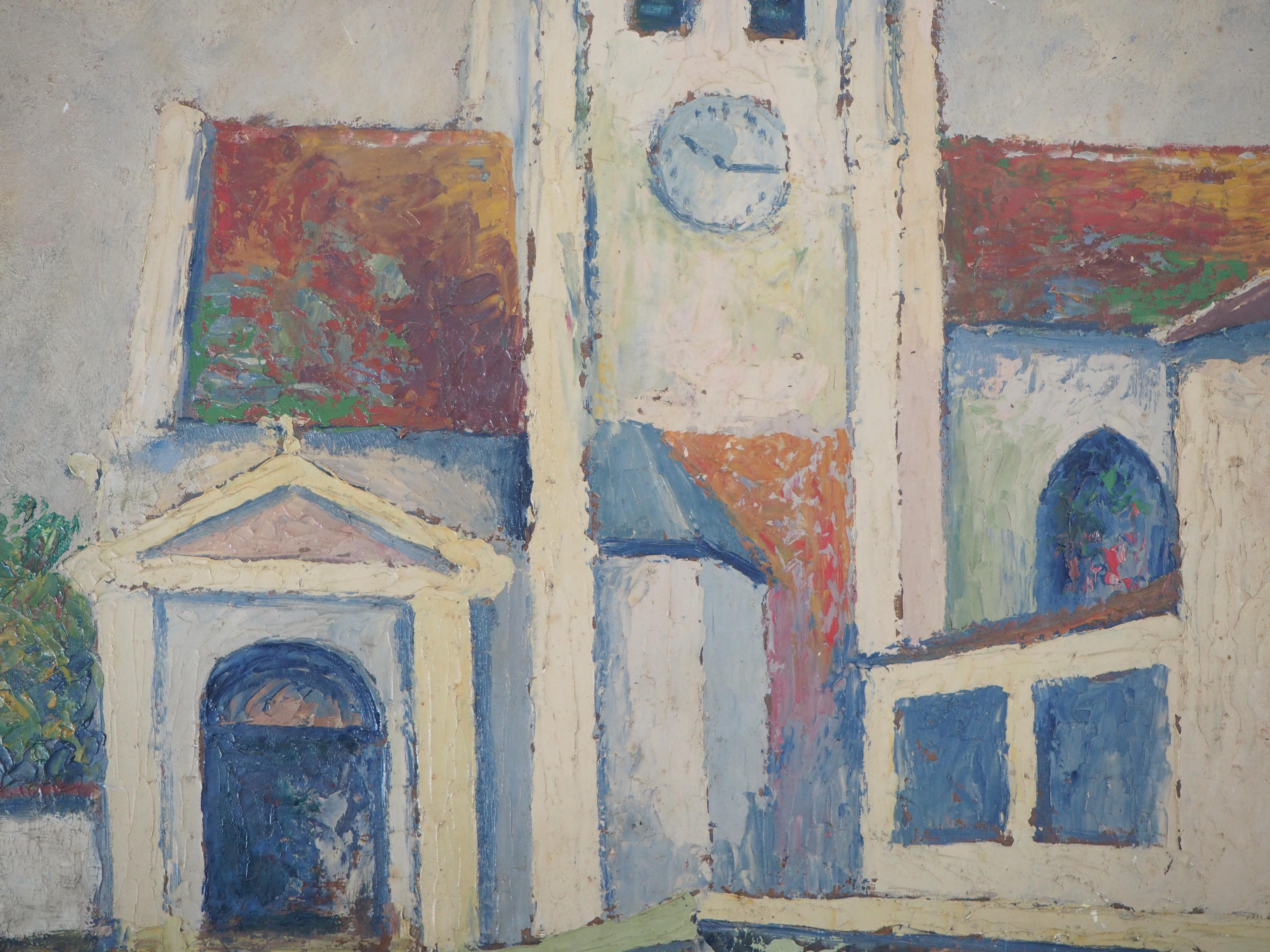 Paris, Saint Germain de Charonne Church - Oil Painting - Signed For Sale 2
