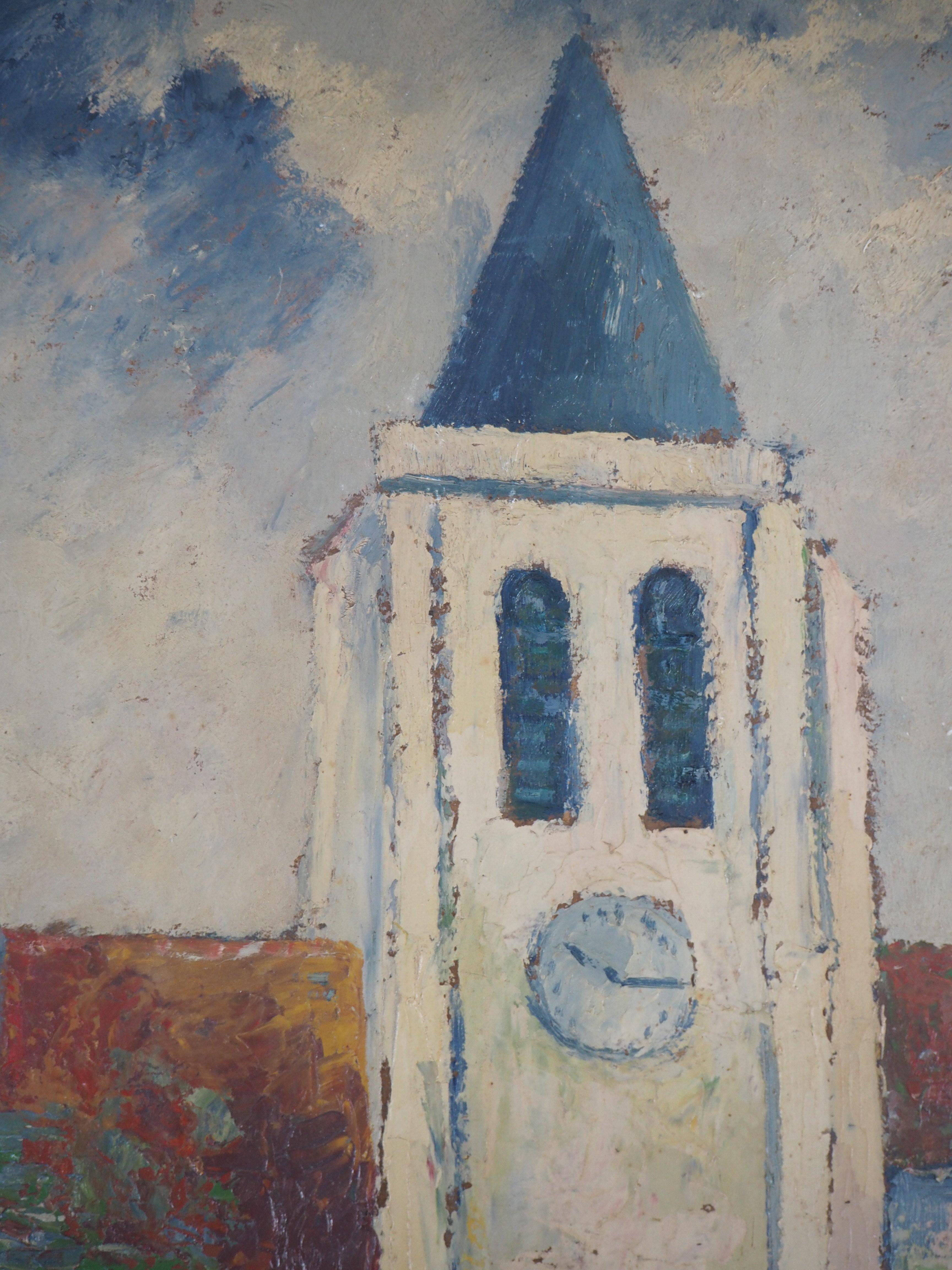 Paris, Saint Germain de Charonne Church - Oil Painting - Signed For Sale 3
