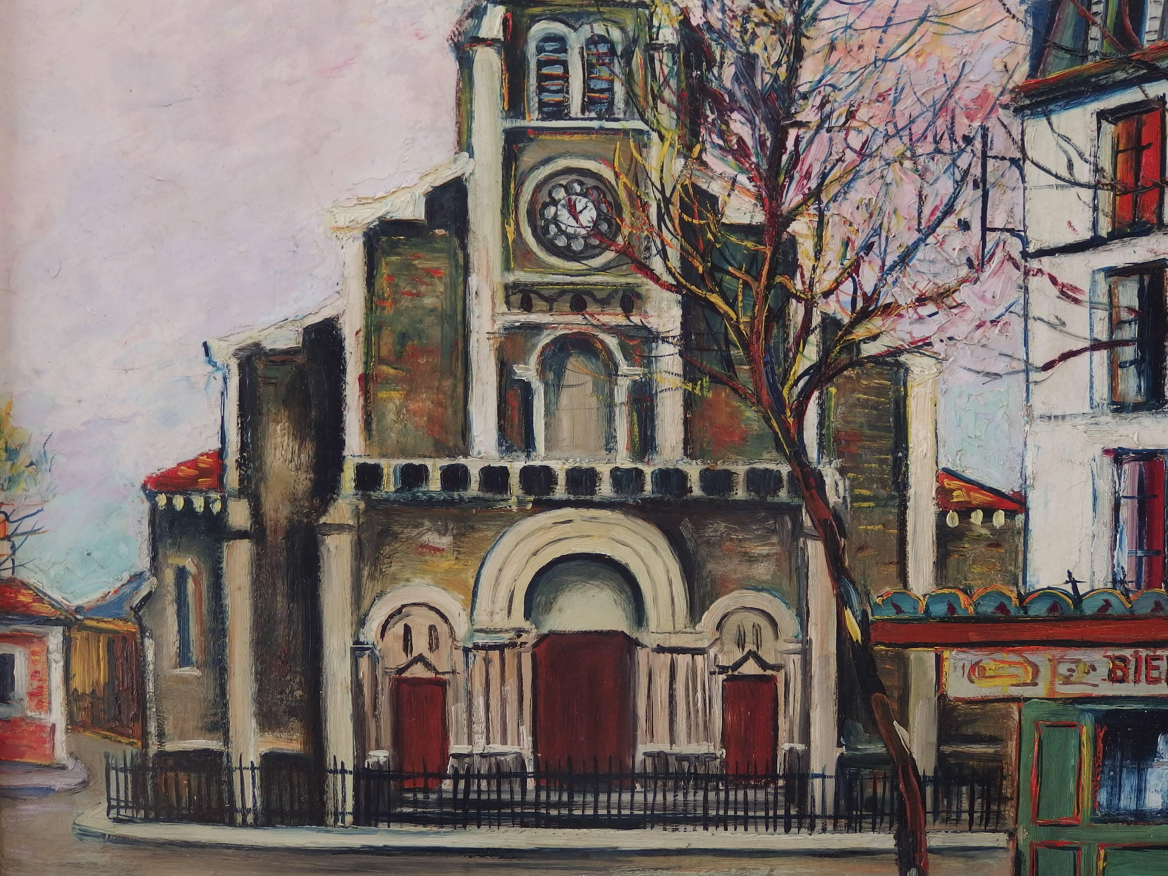 Paris : Saint Ouen Church - Original signed oil on Board - C. 1950 - Realist Painting by Elisée Maclet