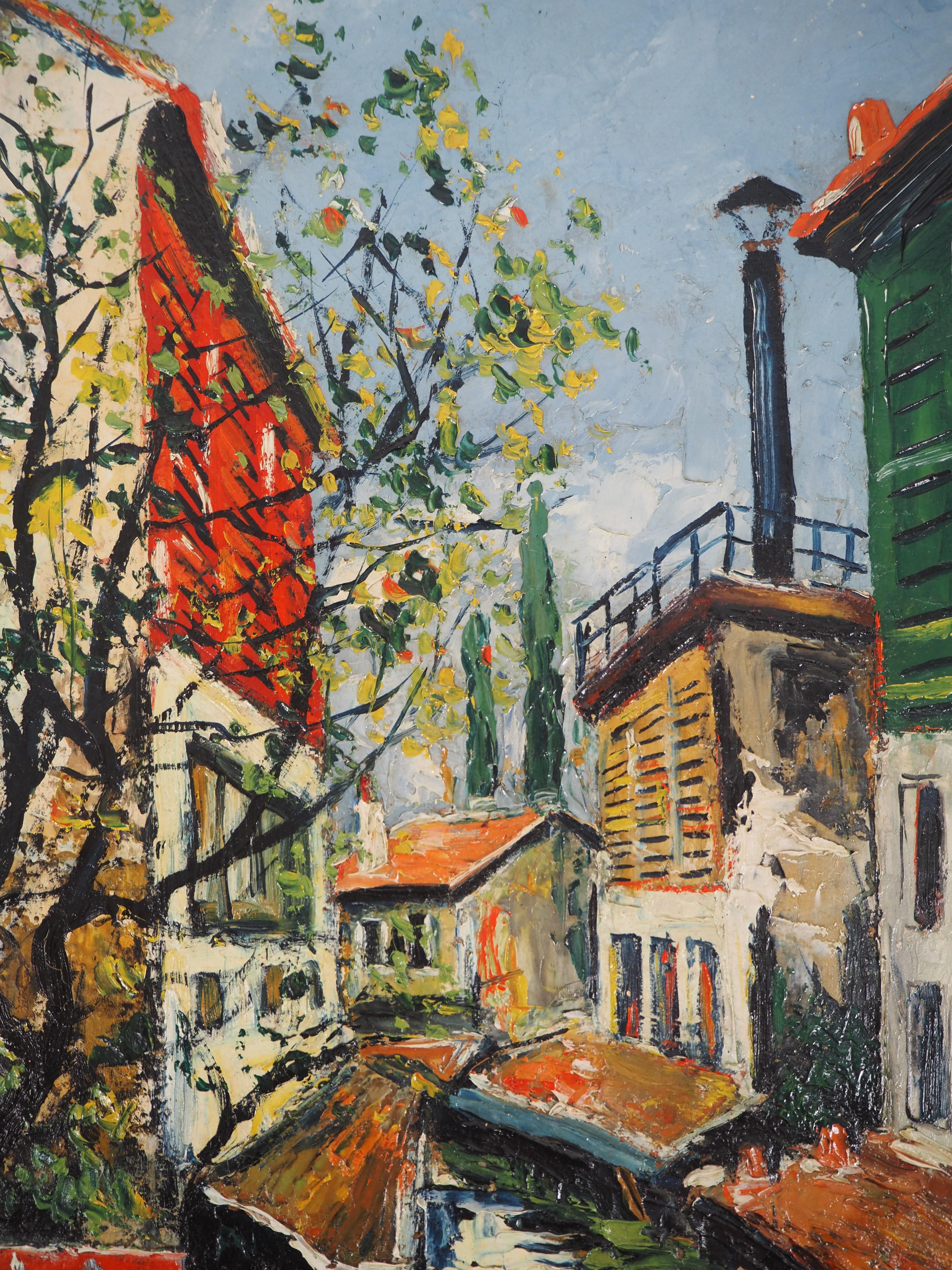 Paris : Small Houses Near Bievre River - Original oil on panel - Signed For Sale 4