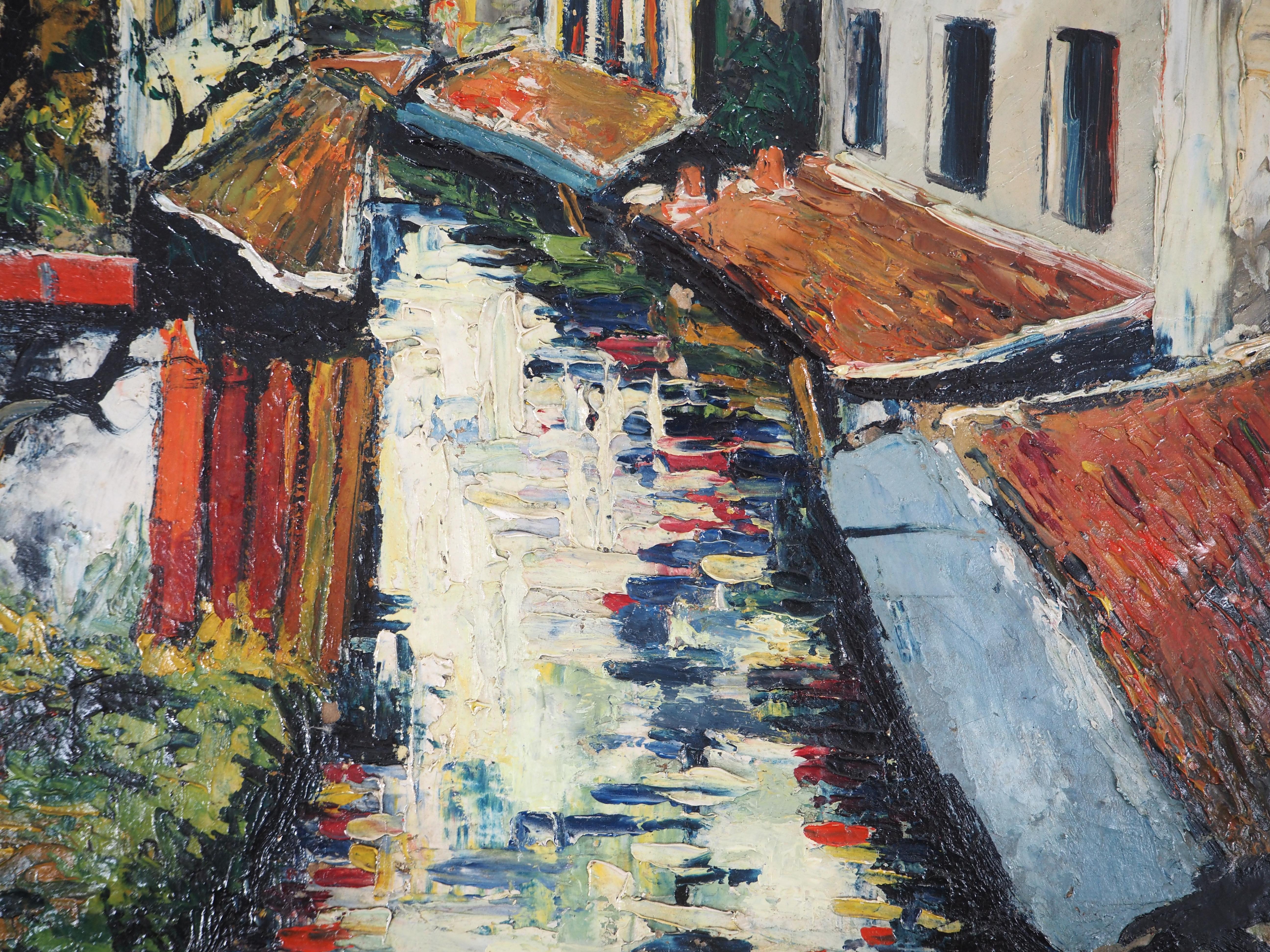 Paris : Small Houses Near Bievre River - Original oil on panel - Signed For Sale 5