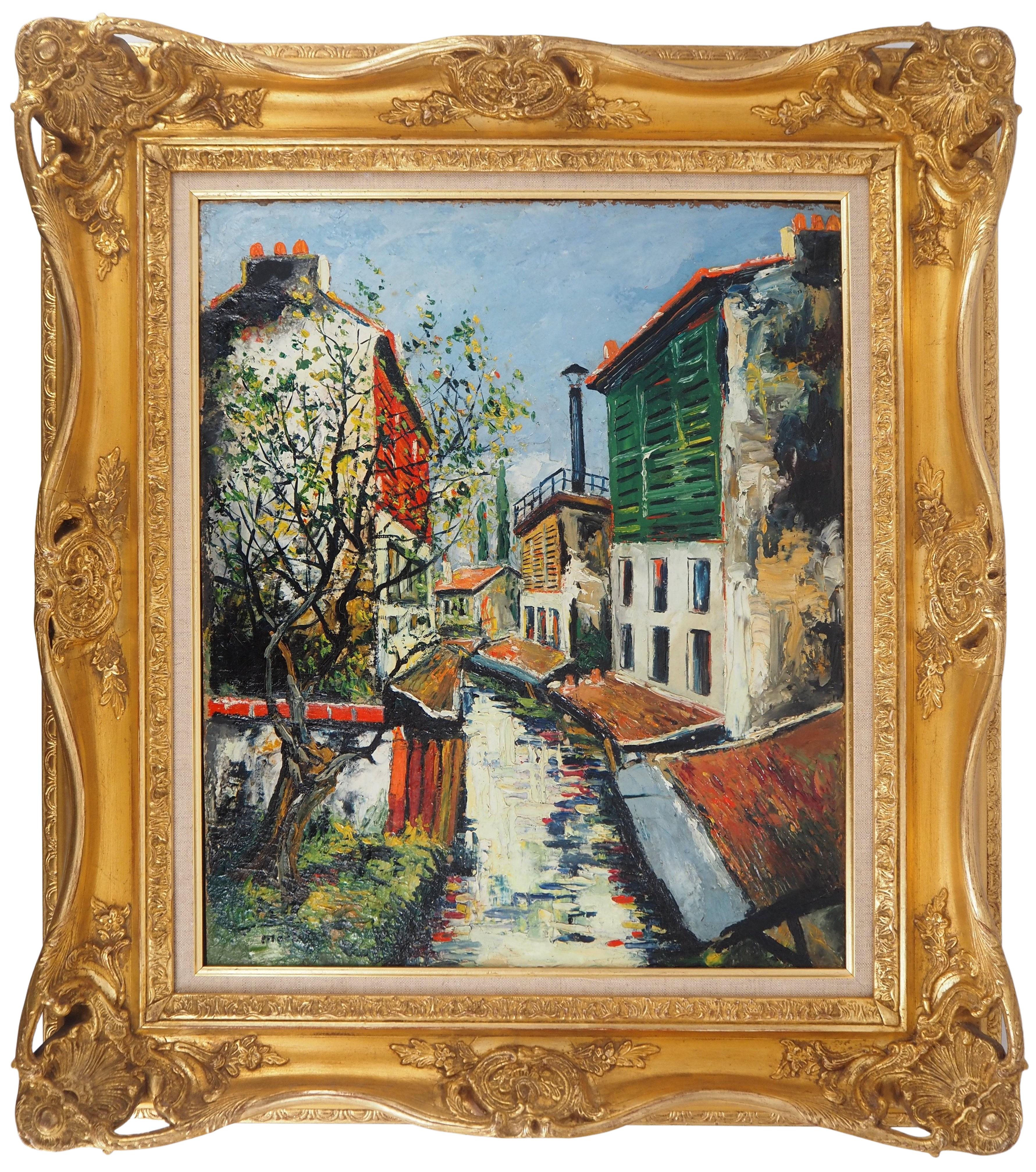 Elisée Maclet Landscape Painting - Paris : Small Houses Near Bievre River - Original oil on panel - Signed