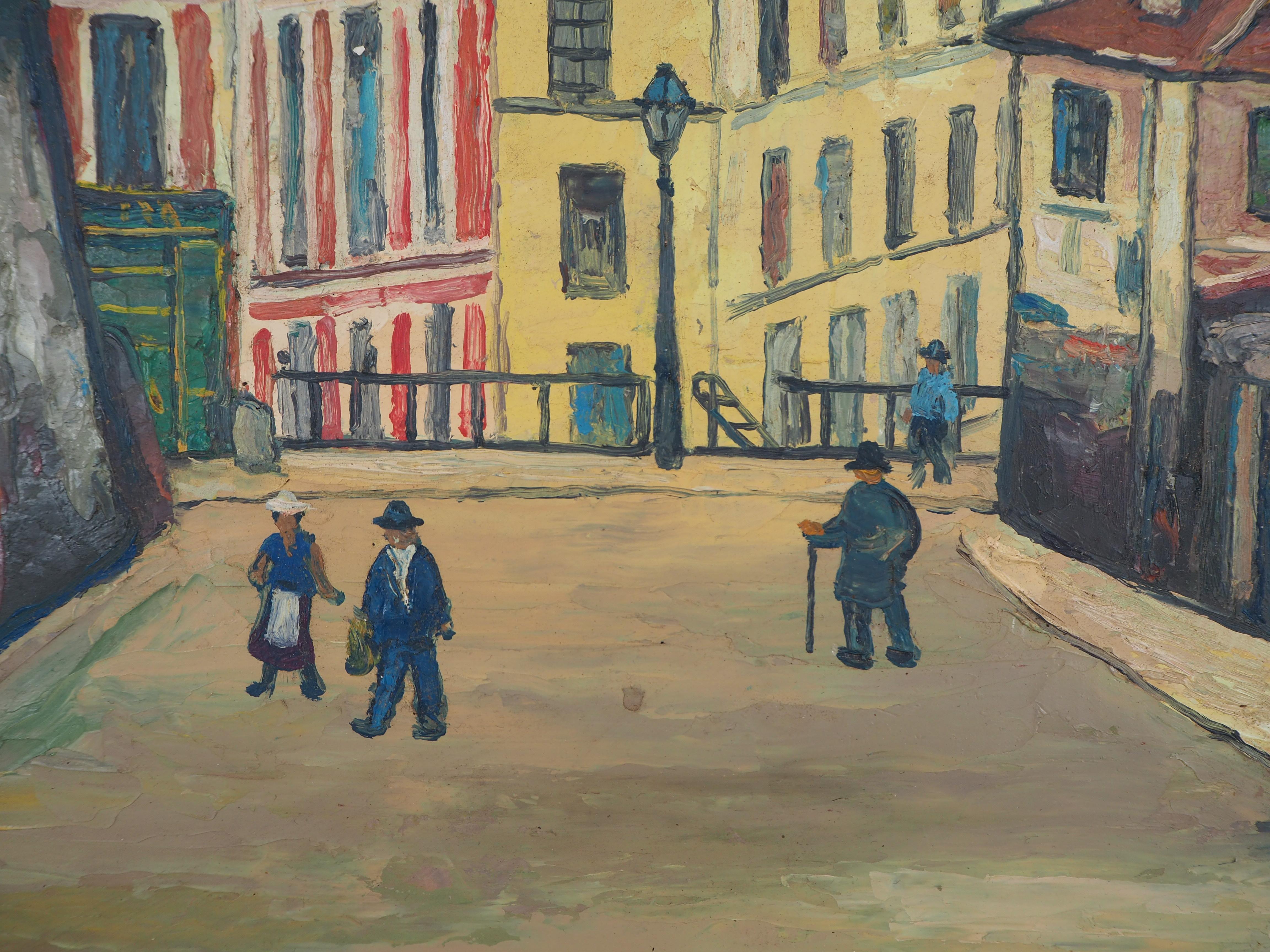 Paris : Street in Montmartre - Huile originale sur carton - Signé - Marron Landscape Painting par Elisée Maclet