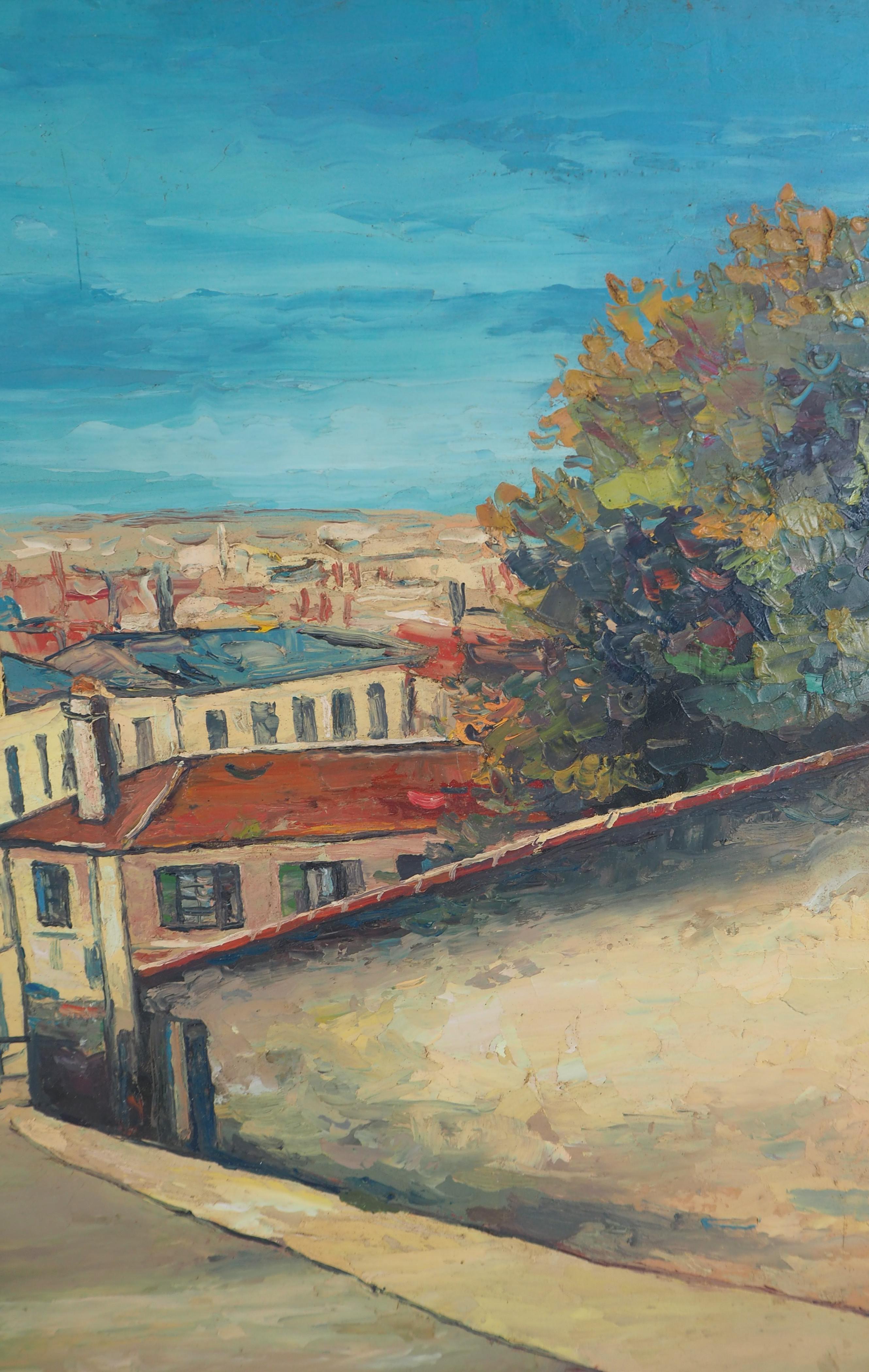 Paris : Street in Montmartre - Original oil on board - Signed - Brown Landscape Painting by Elisée Maclet