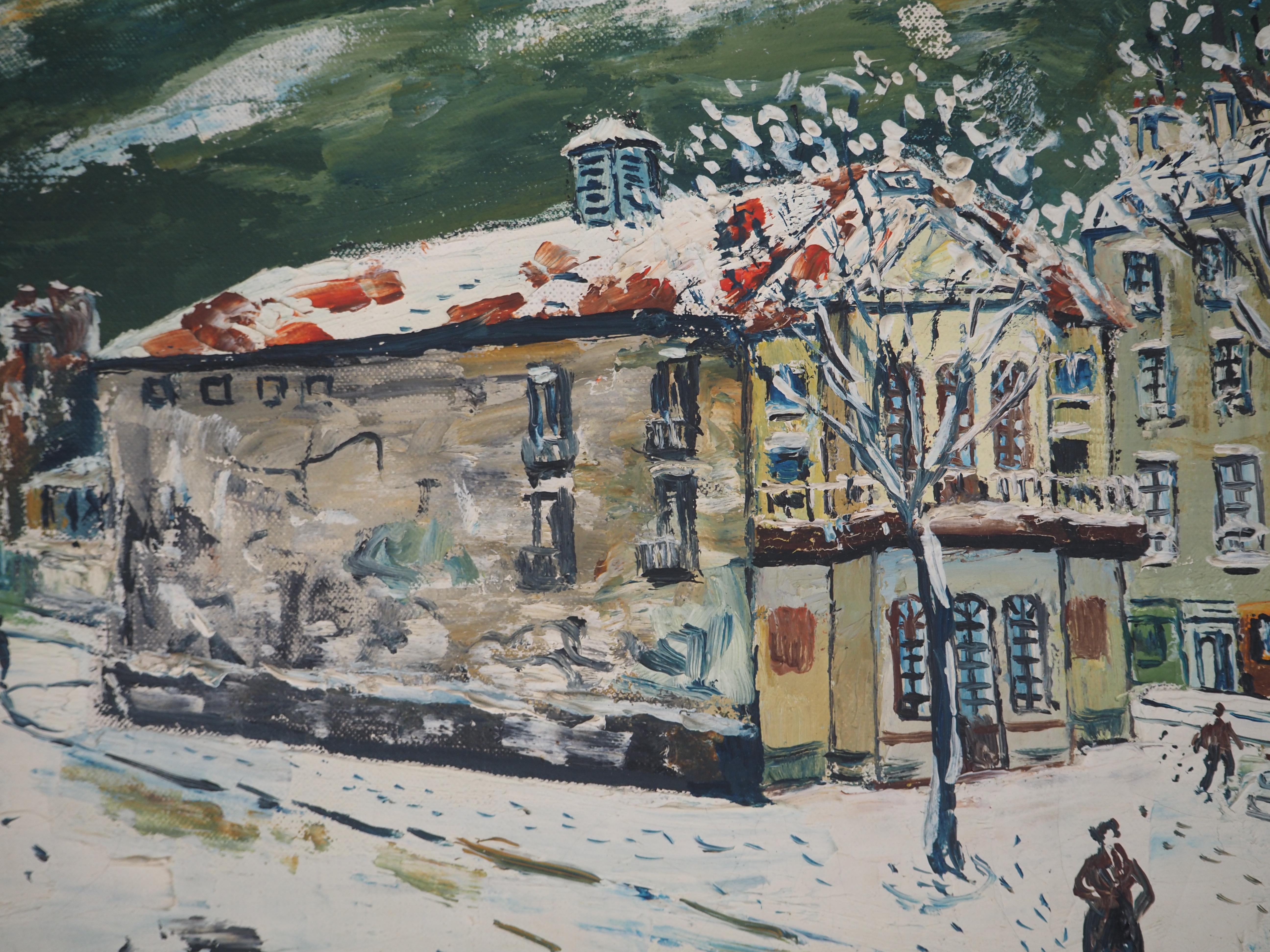 Paris, Hiver à Montmartre, Théâtre - Huile sur toile originale, signée - Post-impressionnisme Painting par Elisée Maclet