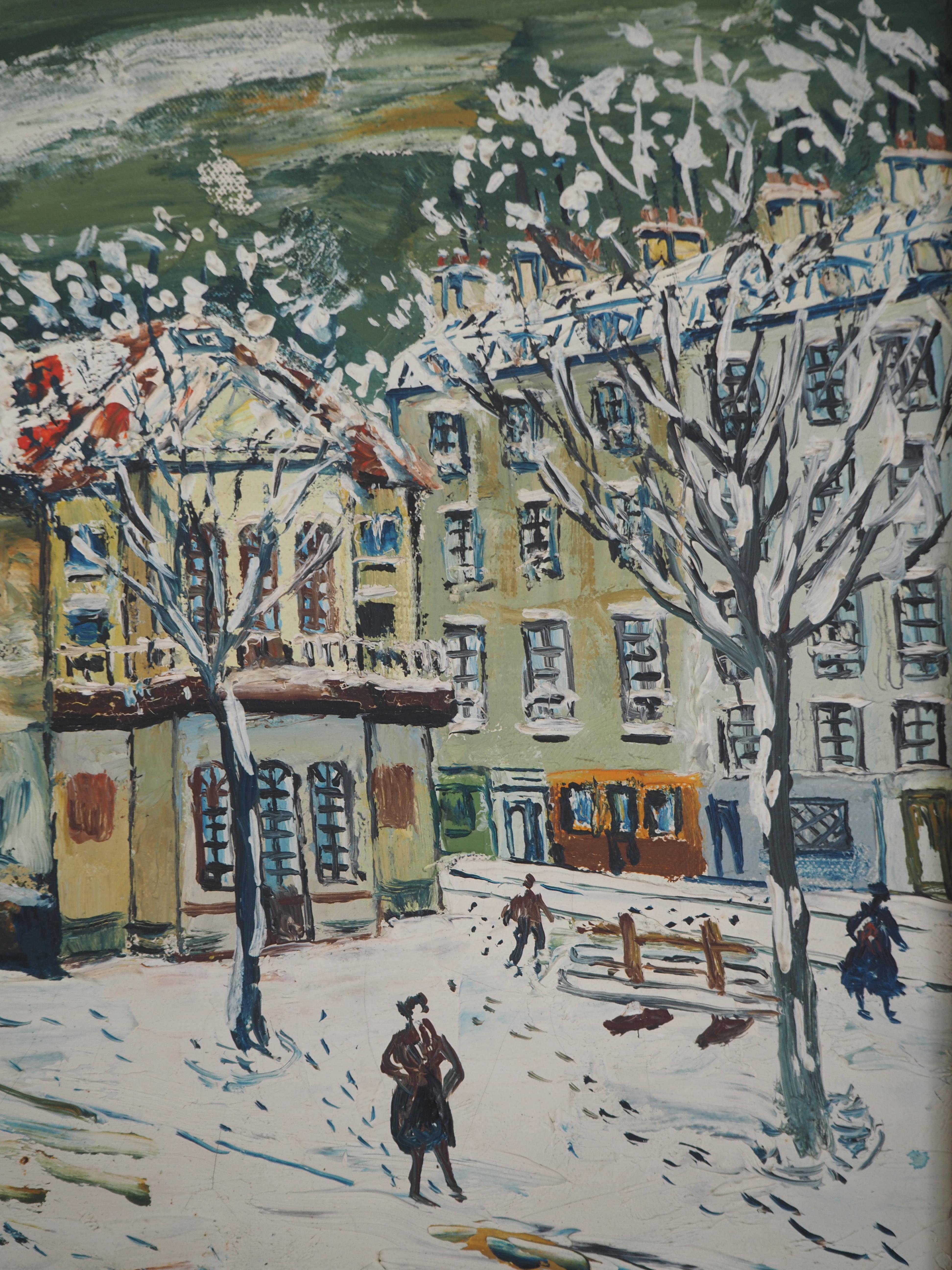 Elisée MACLET (1881-1962)
Paris, hiver à Montmartre : Théâtre de l'Atelier, C.C. 1945

Huile originale sur toile
Signé en bas à gauche
Sur toile 27 x 35 cm (c. 11 x 14 in) 
Présenté dans un cadre doré 40 x 48 cm (c. 2816 x 19 in)

Très bon état,