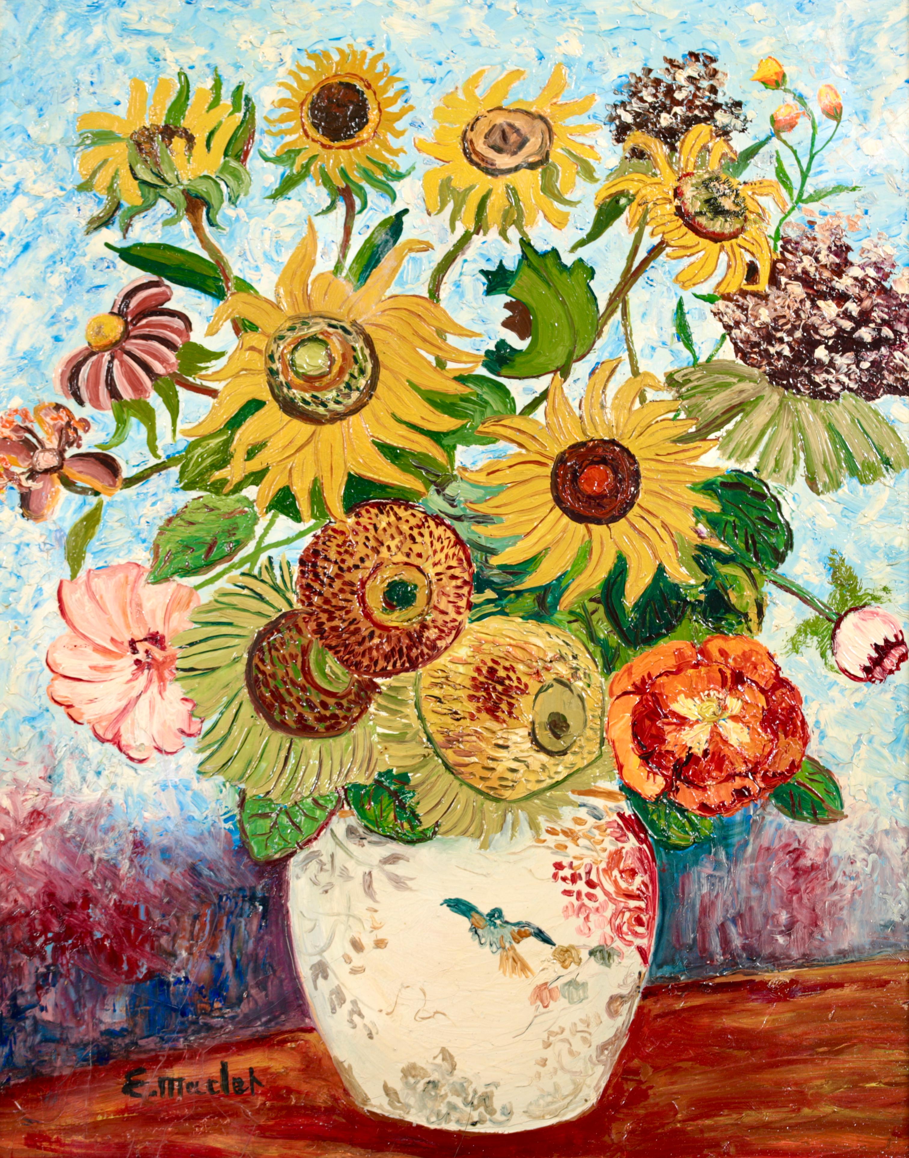 Sunflowers - Impressionist Oil, Still Life Flowers by Elisee Maclet - Painting by Elisée Maclet