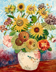 Huile impressionniste - Natures mortes - Fleurs de soleil d'Elisabeth Maclet