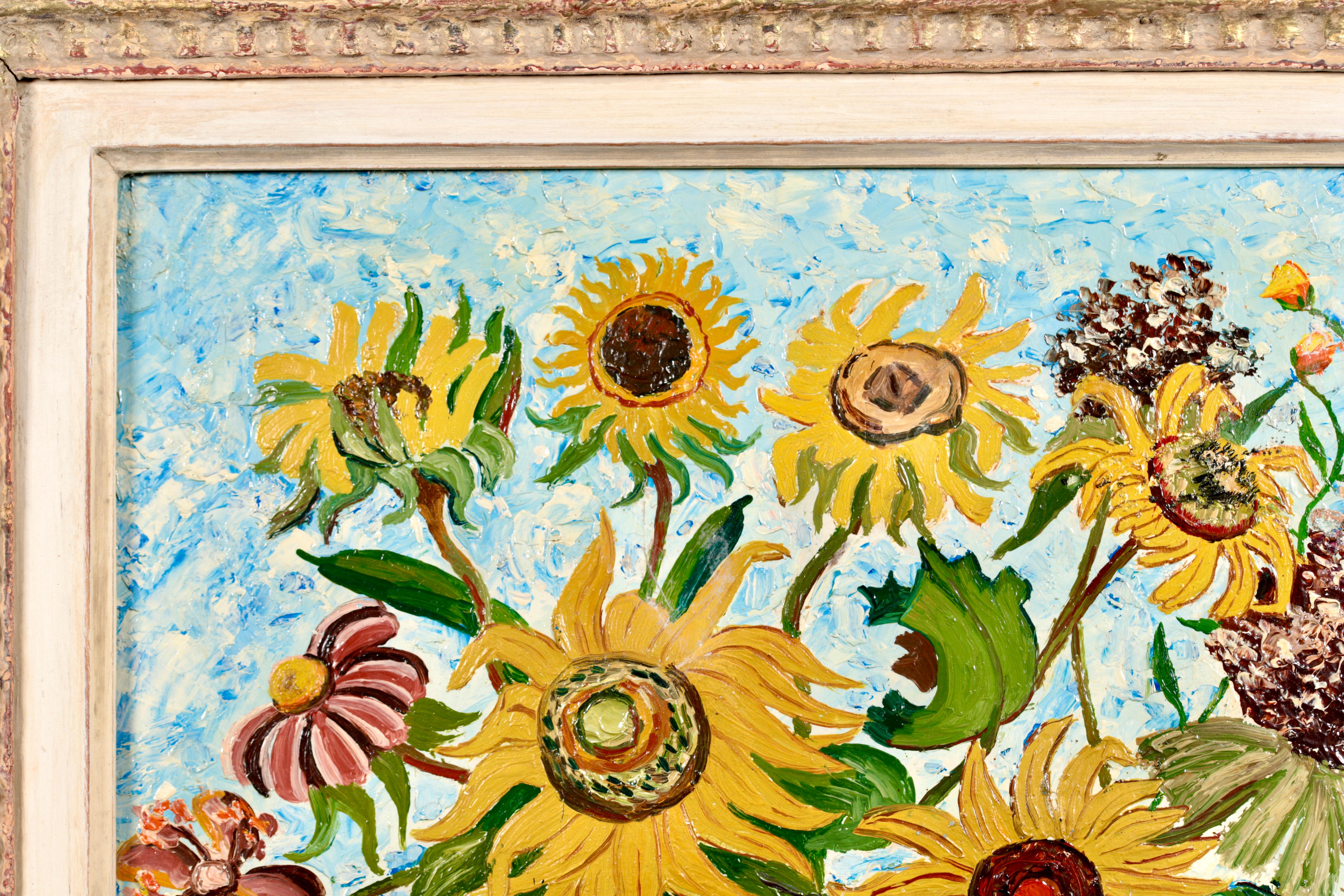 Huile impressionniste - Natures mortes - Fleurs de soleil d'Elisabeth Maclet - Impressionnisme Painting par Elisée Maclet