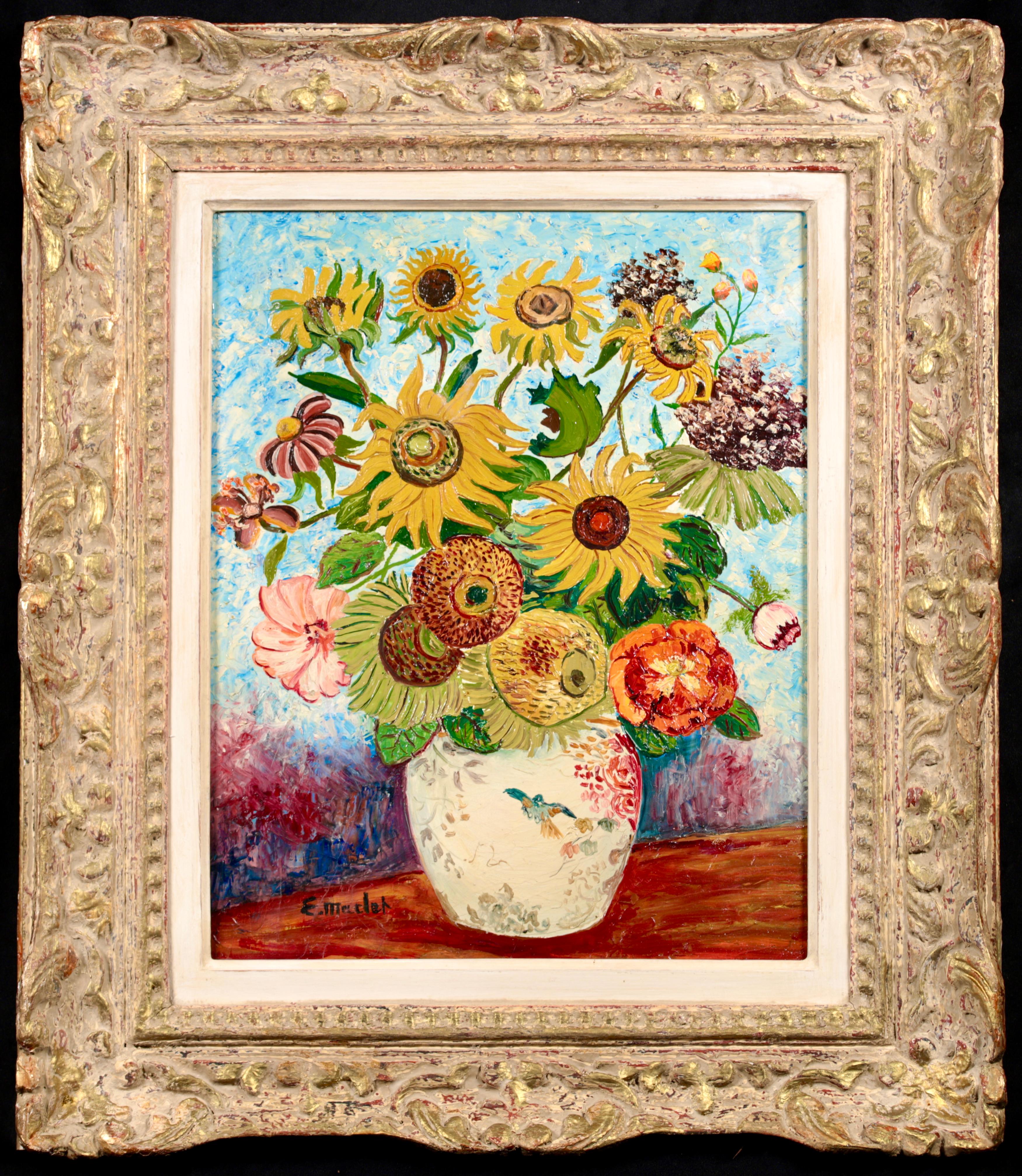 Elisée Maclet Still-Life Painting - Sunflowers - Impressionist Oil, Still Life Flowers by Elisee Maclet