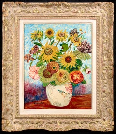 Sunflowers - Impressionist Oil, Still Life Flowers by Elisee Maclet