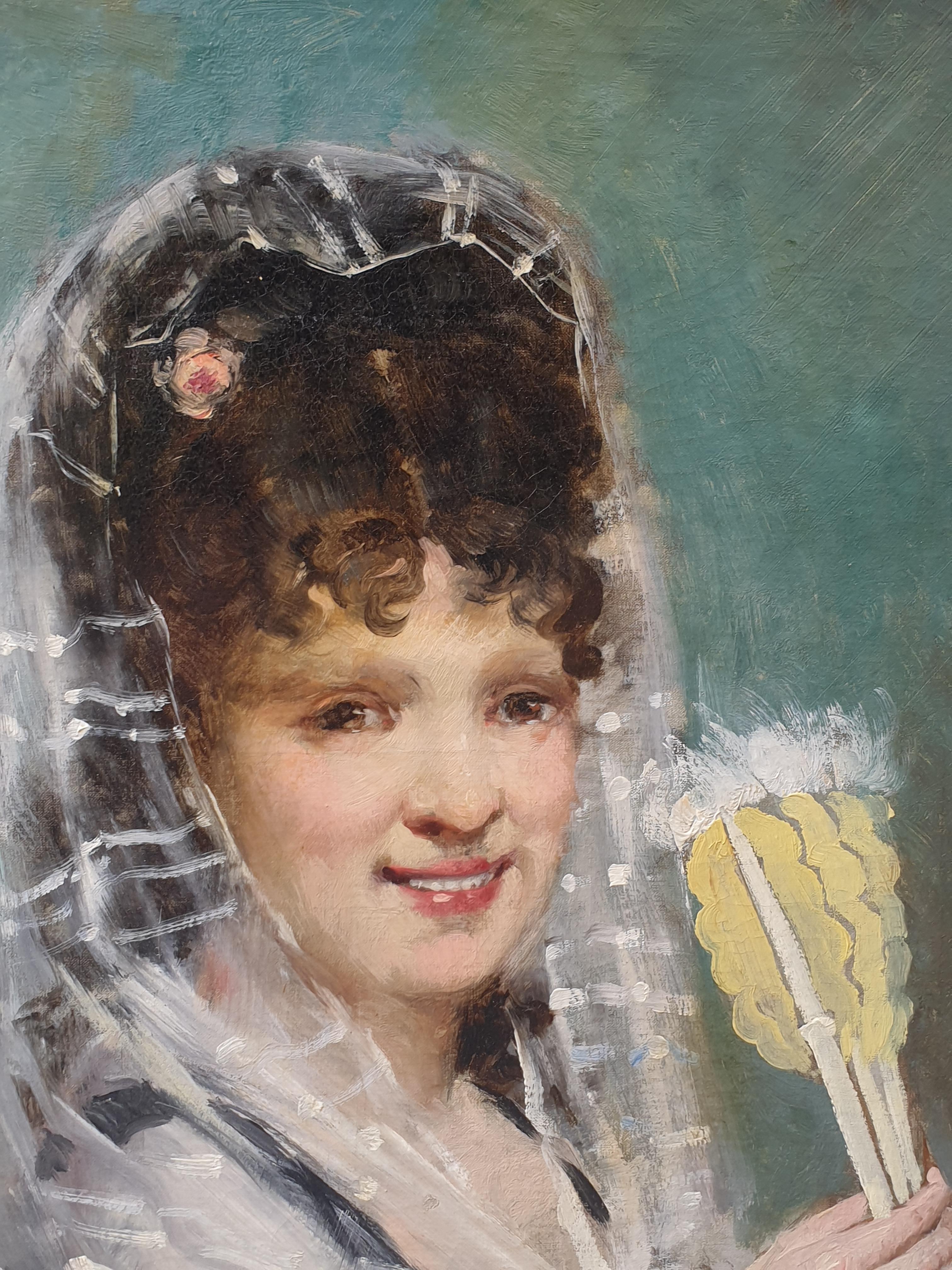 MEIFREN, Gemälde, Porträt einer spanischen Frau mit Fächern, 19. Jahrhundert (Impressionismus), Painting, von Eliseo Meifrén Roig