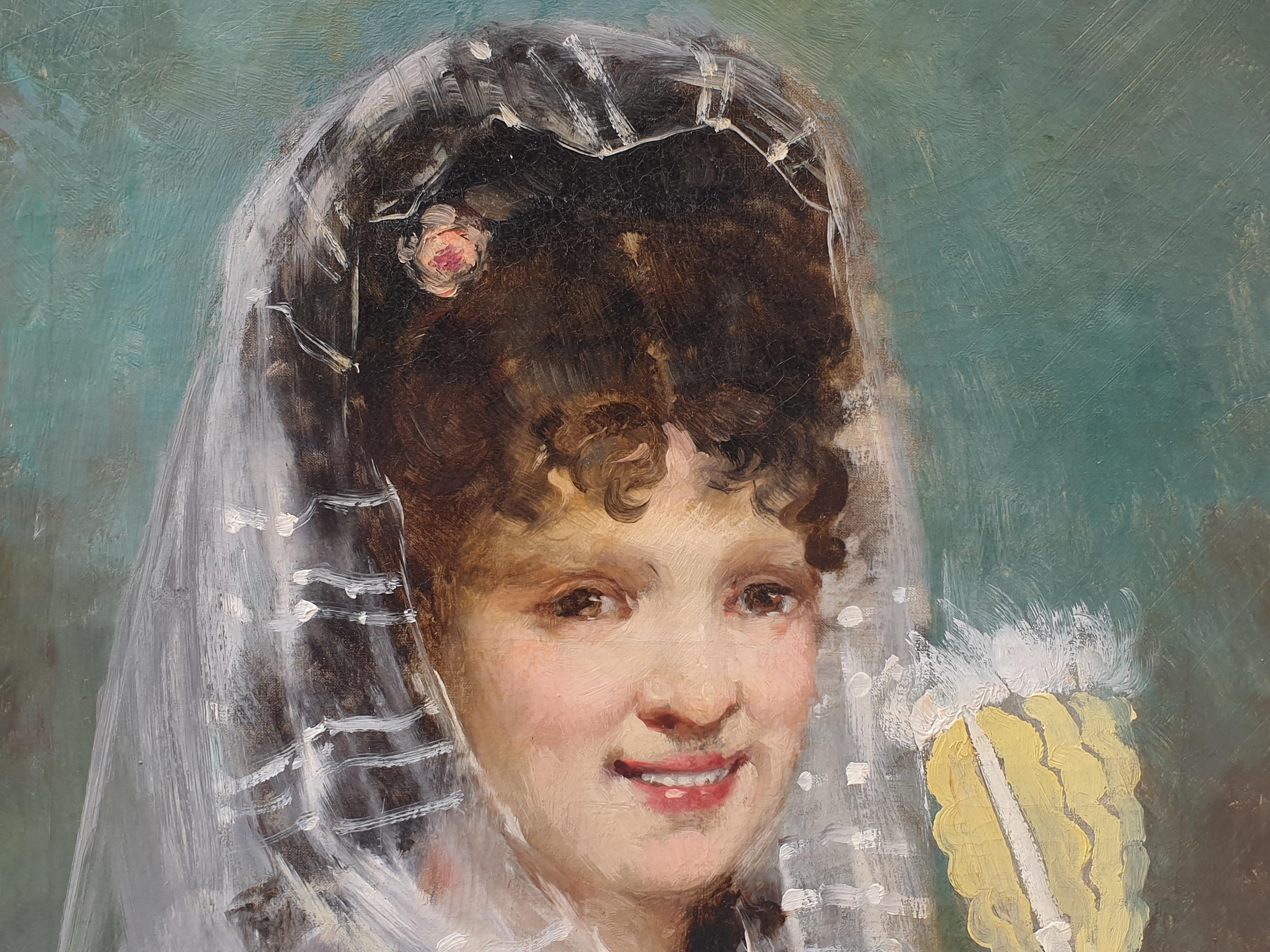 MEIFREN Painting portrait Spanish woman with a fan 19th century For Sale 2