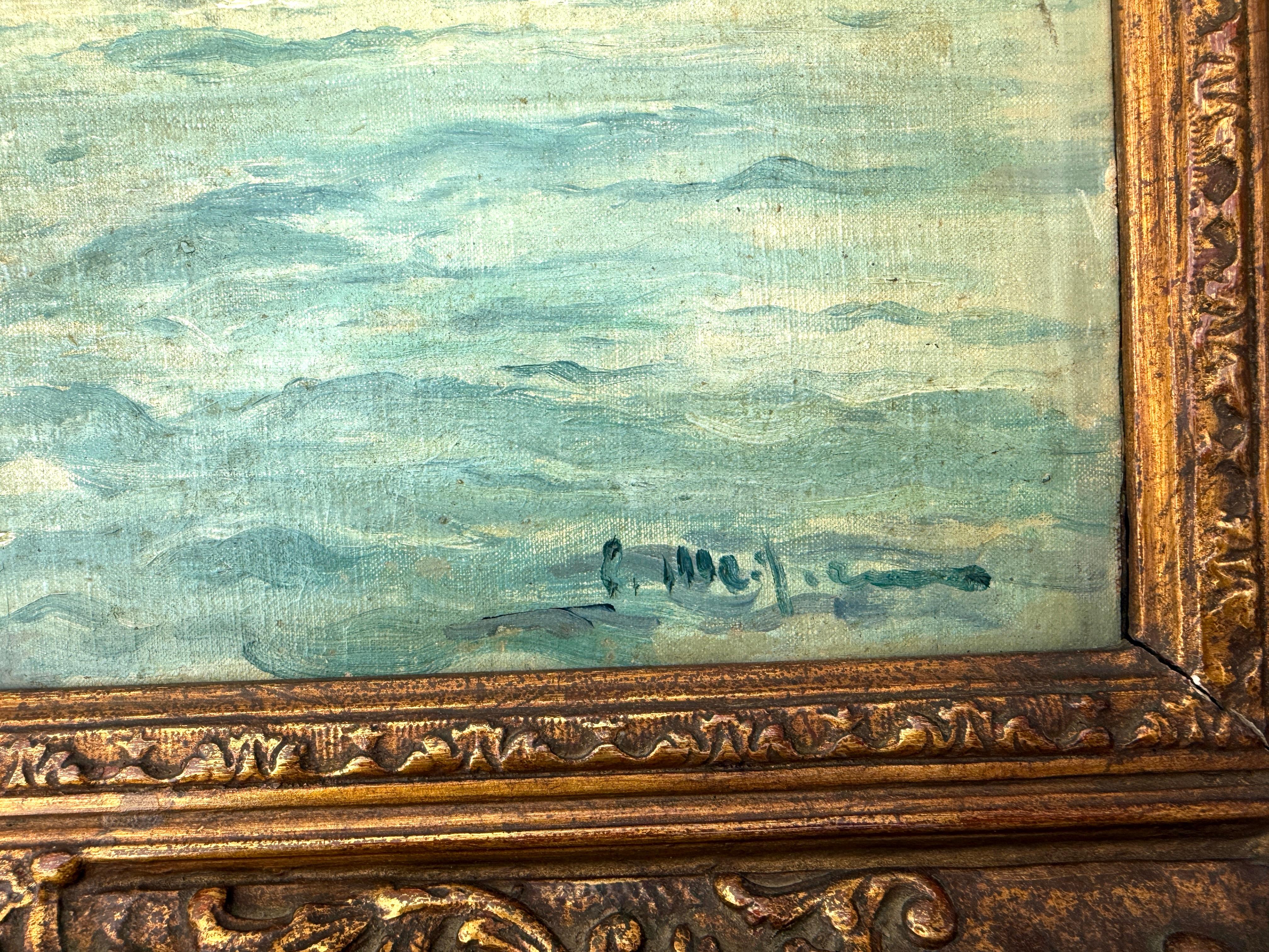 Paysage marin avec voiliers peinture à l'huile méditerranéenne Espagne - Impressionnisme Painting par Eliseo Meifrén Roig