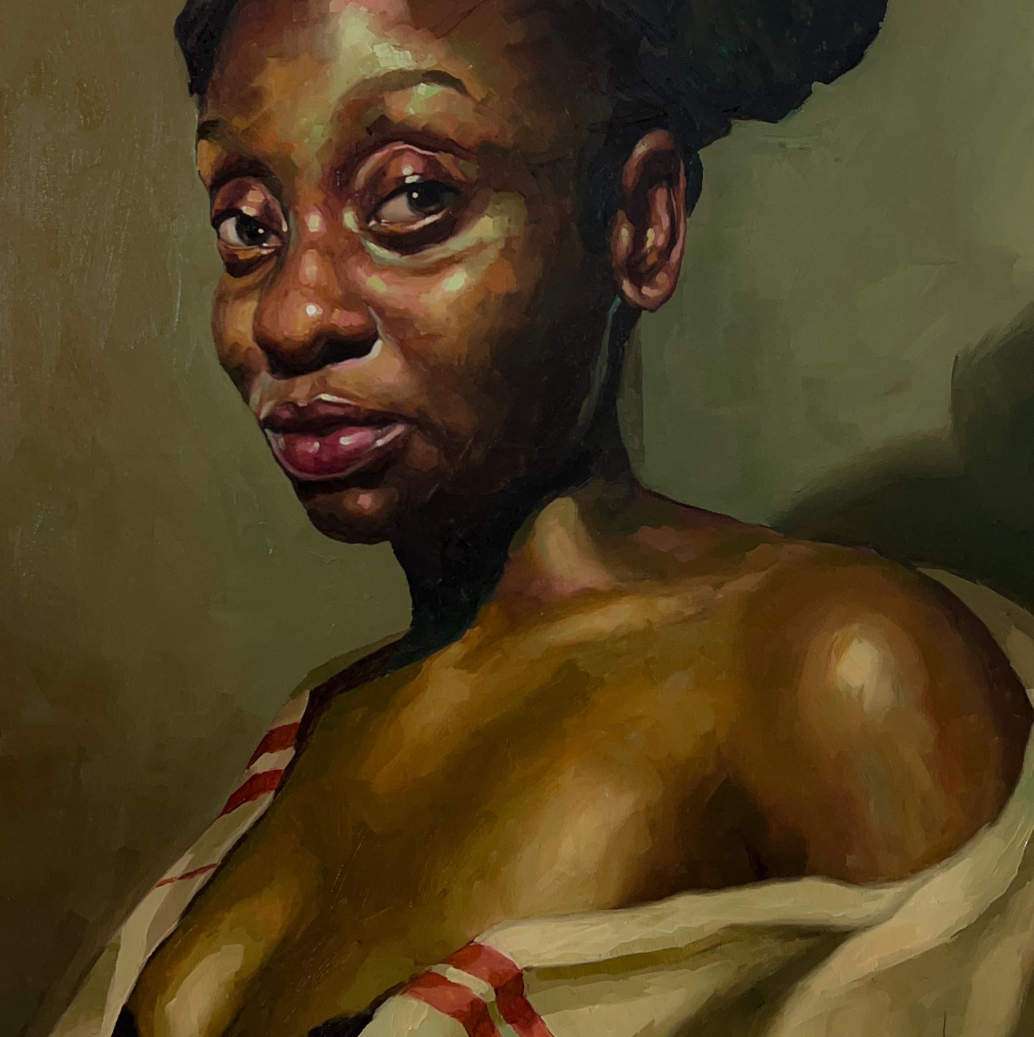 Bohemio  - Siglo XXI, Contemporáneo, Figurativo, Surrealismo, África, Mujeres - Figurative Painting Marrón de Elisha Nyong