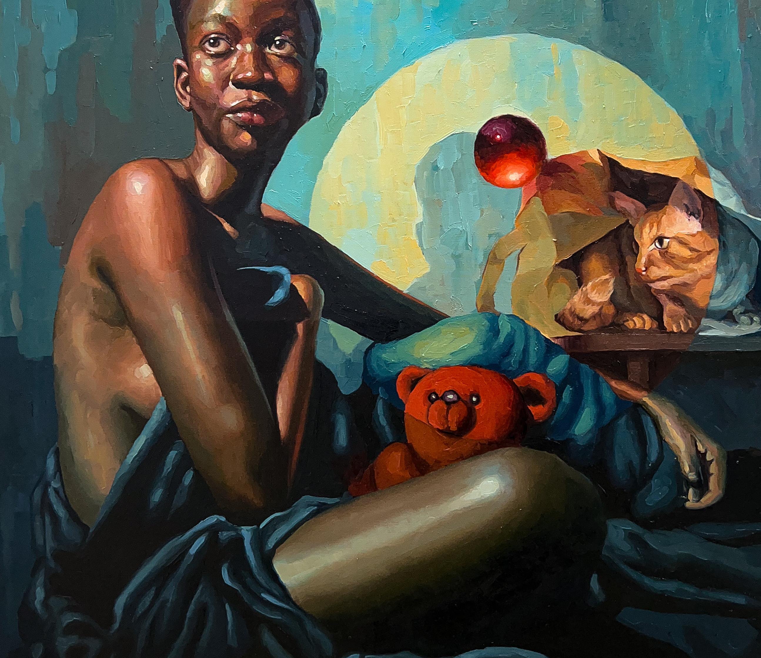 Into The Light 2  -21. Jahrhundert, Zeitgenössisch, Figurativ, Surrealismus, Frauen (Schwarz), Figurative Painting, von Elisha Nyong