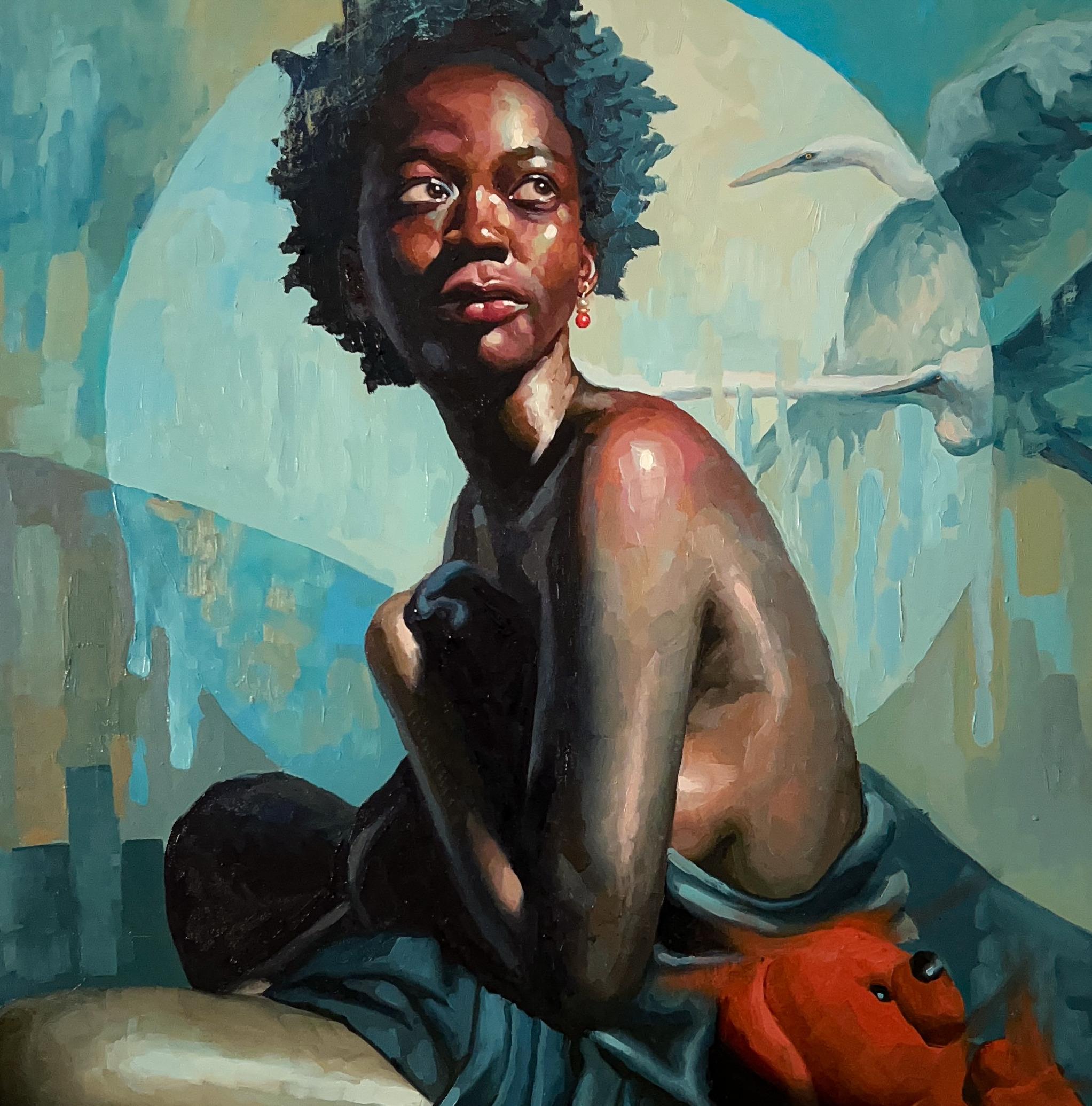 Odd Tales From an Old Flame -21. Jahrhundert, Zeitgenössisch, Figurativ, Surrealismus (Schwarz), Figurative Painting, von Elisha Nyong