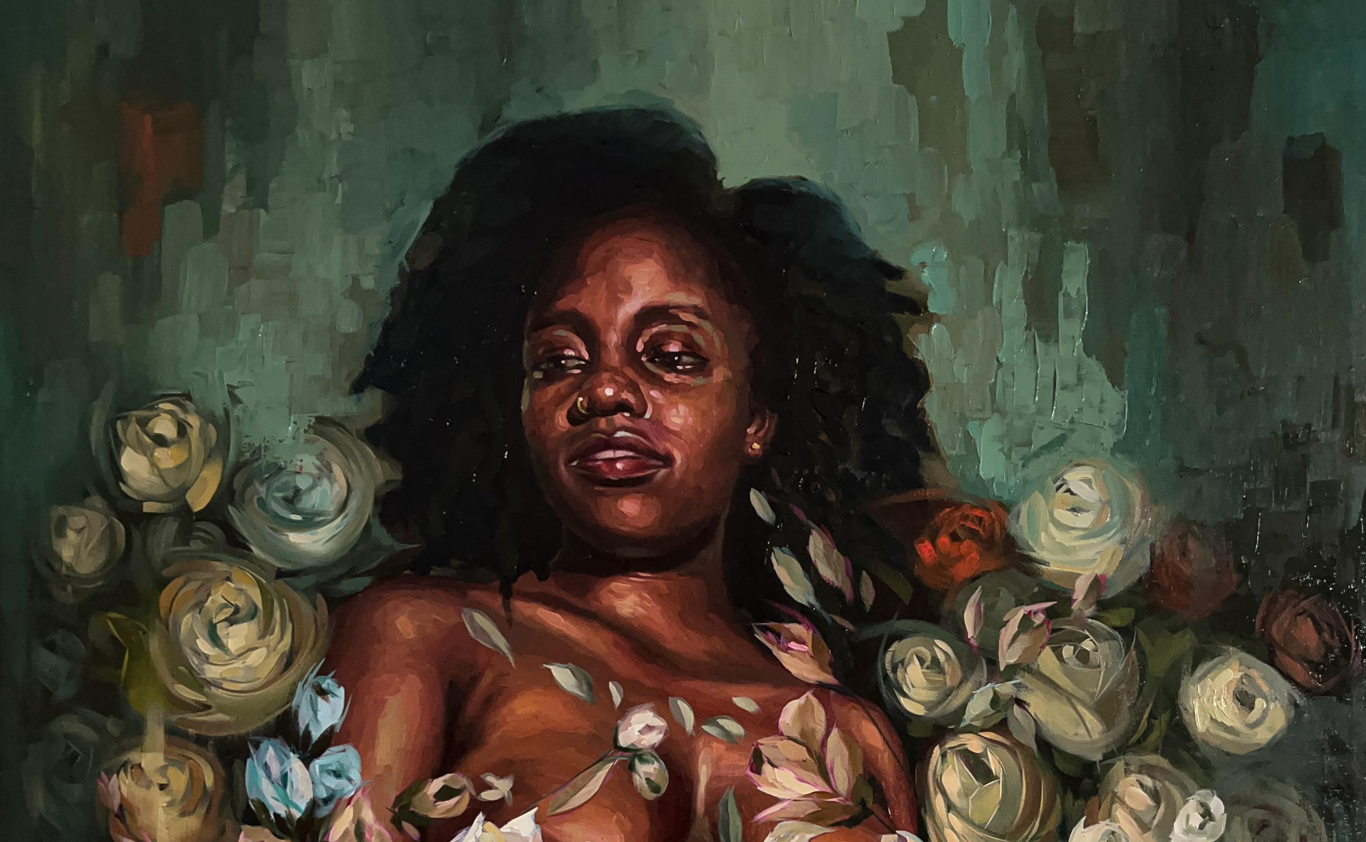 Spirale des paysages de rêve  -21e siècle, Contemporain, Figuratif, Surréalisme Femmes - Painting de Elisha Nyong