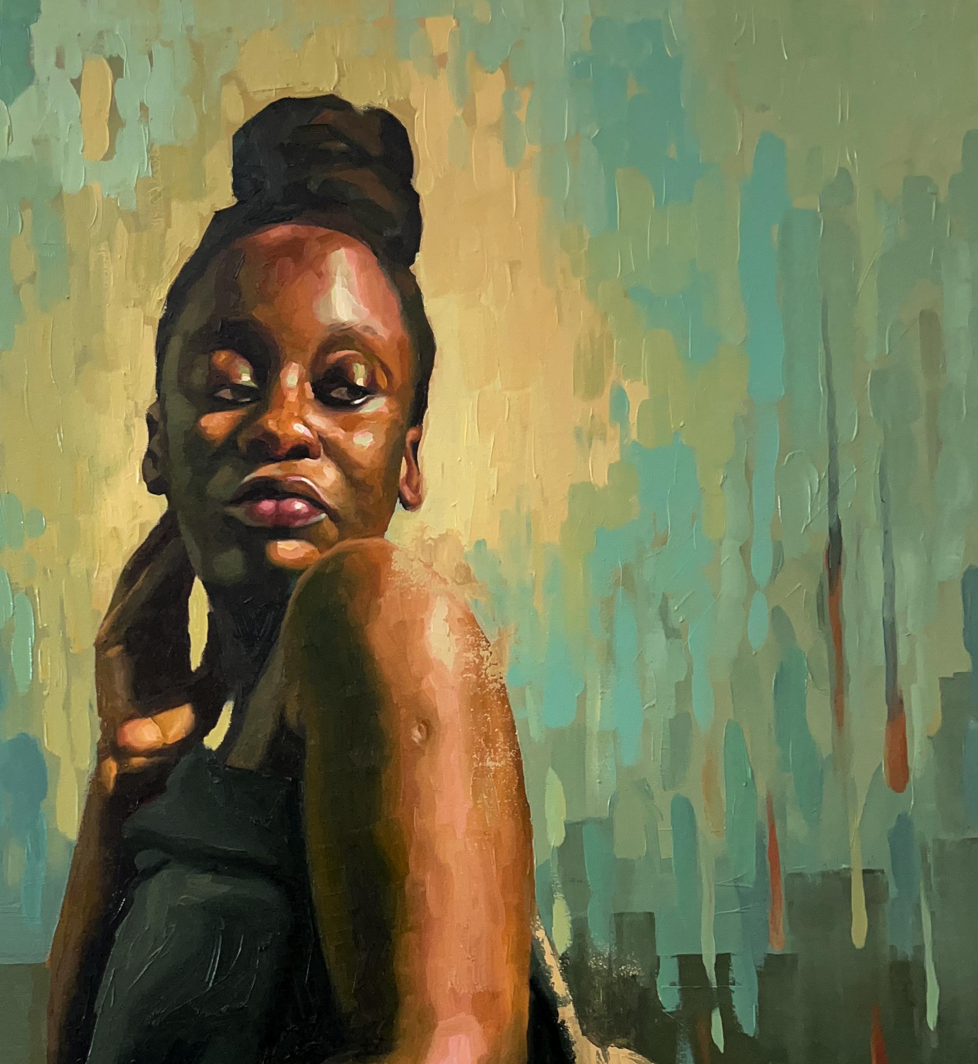 To The One Who Knows 1 - 21st Century, Contemporary, Figurative Portrait, Women - Expressionist Painting by Elisha Nyong