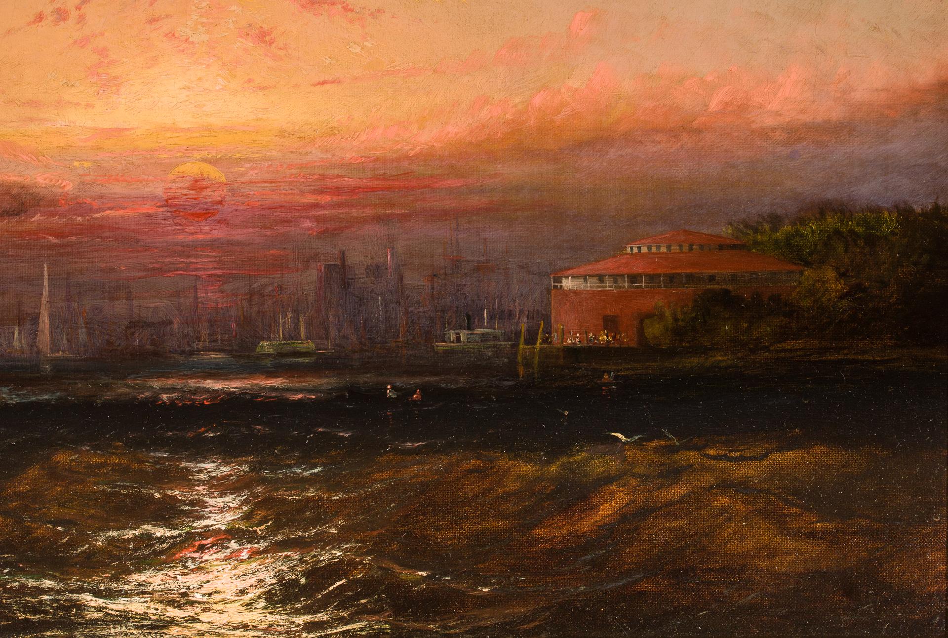 New York Harbor Near Castle Garden  - Other Art Style Painting by Elisha Taylor Baker