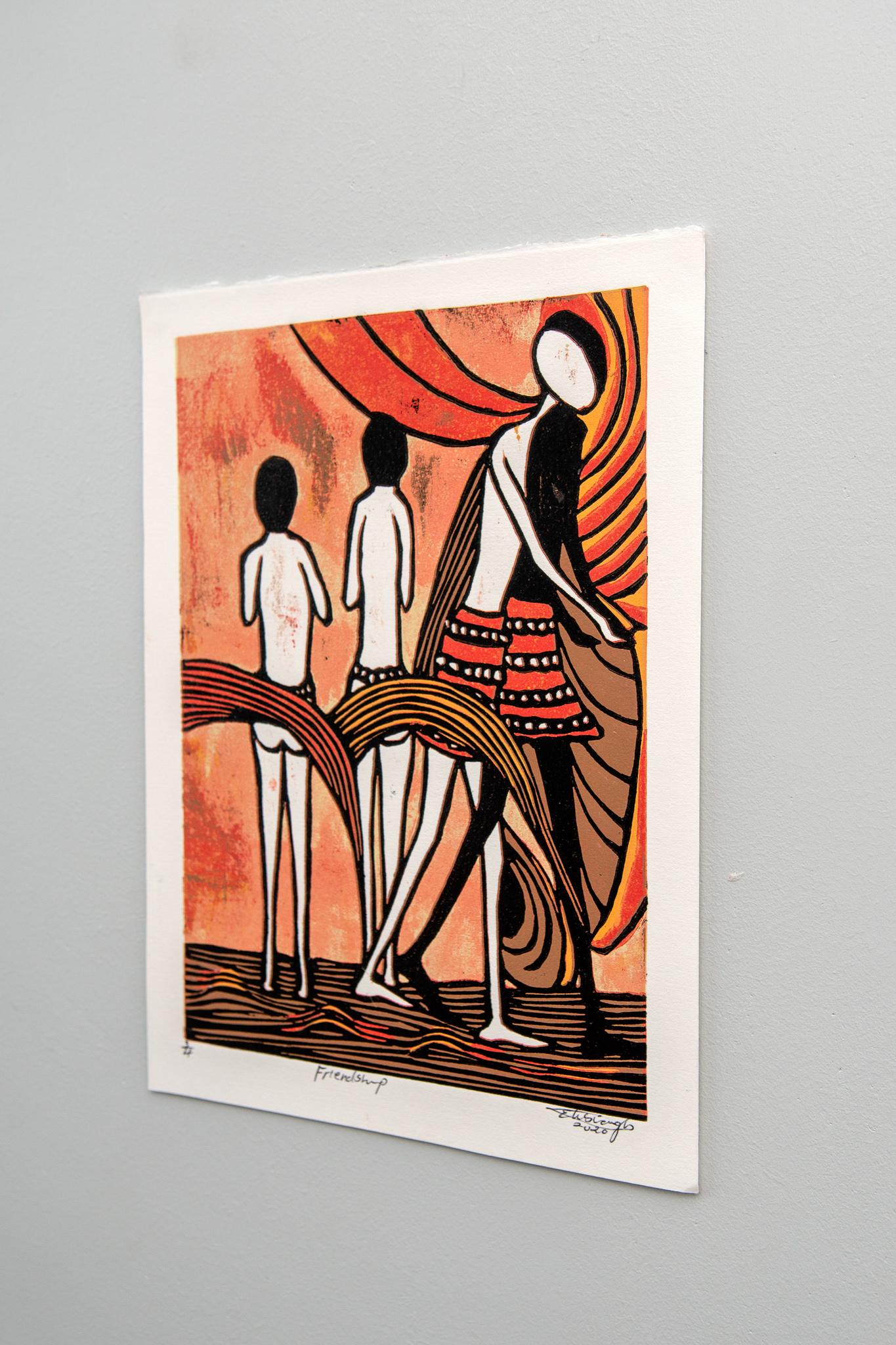 Friendship, Elisia Nghidishange, cardboard print on paper For Sale 2