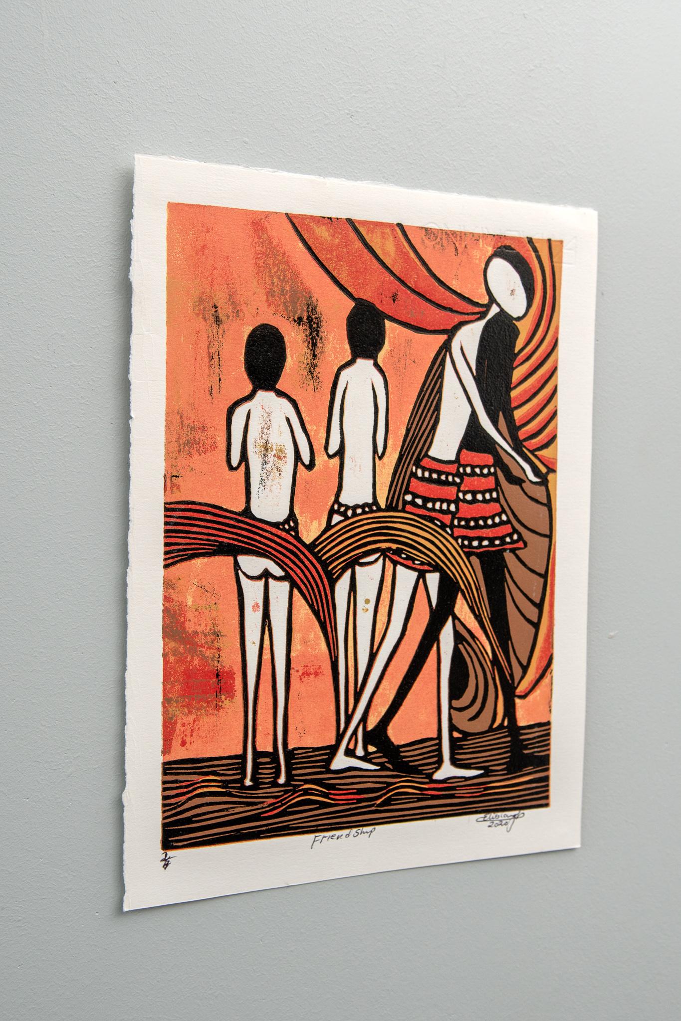 Friendship, Elisia Nghidishange, cardboard print on paper For Sale 1