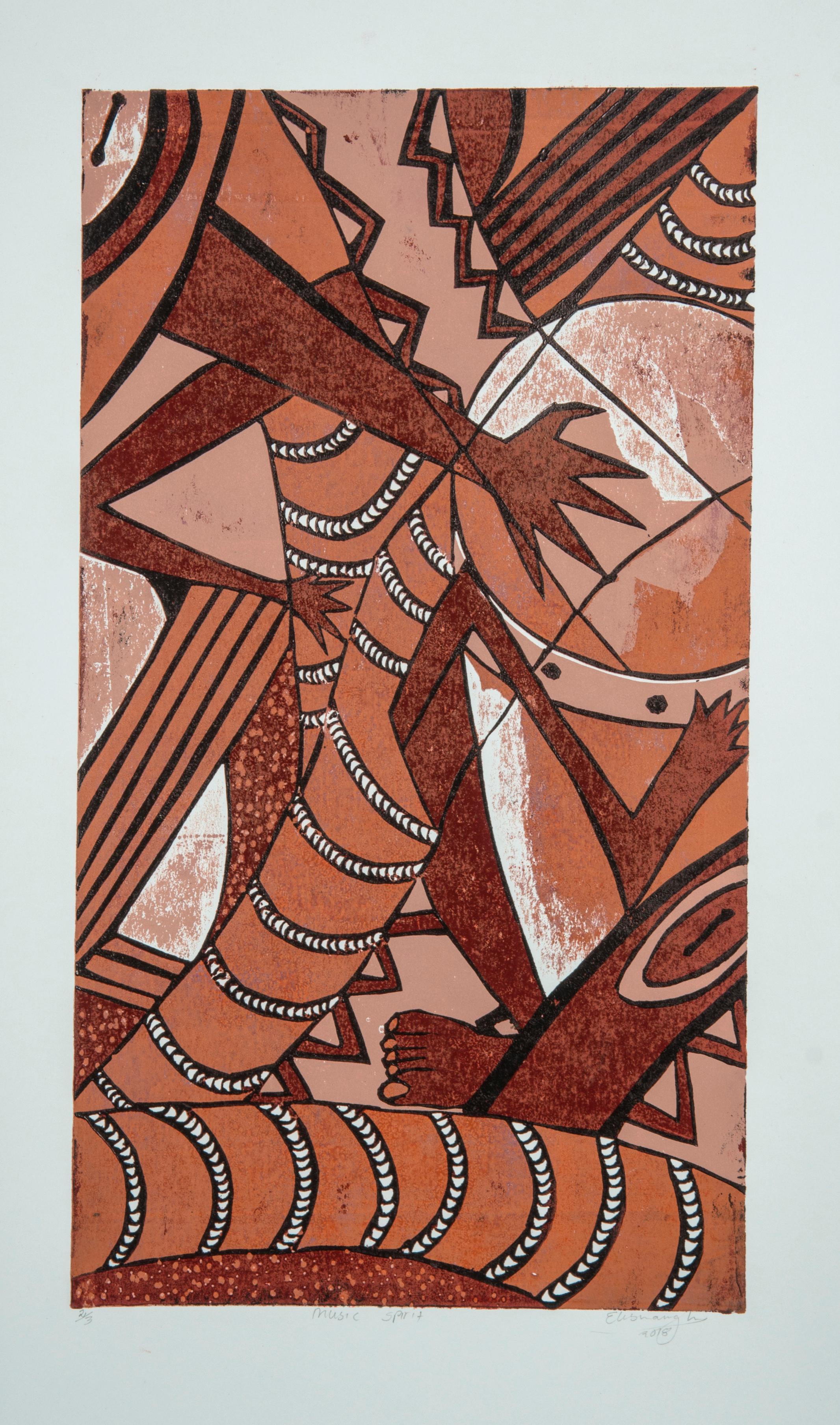 Music Spirit, Elisia Nghidishange, relief print on paper 1