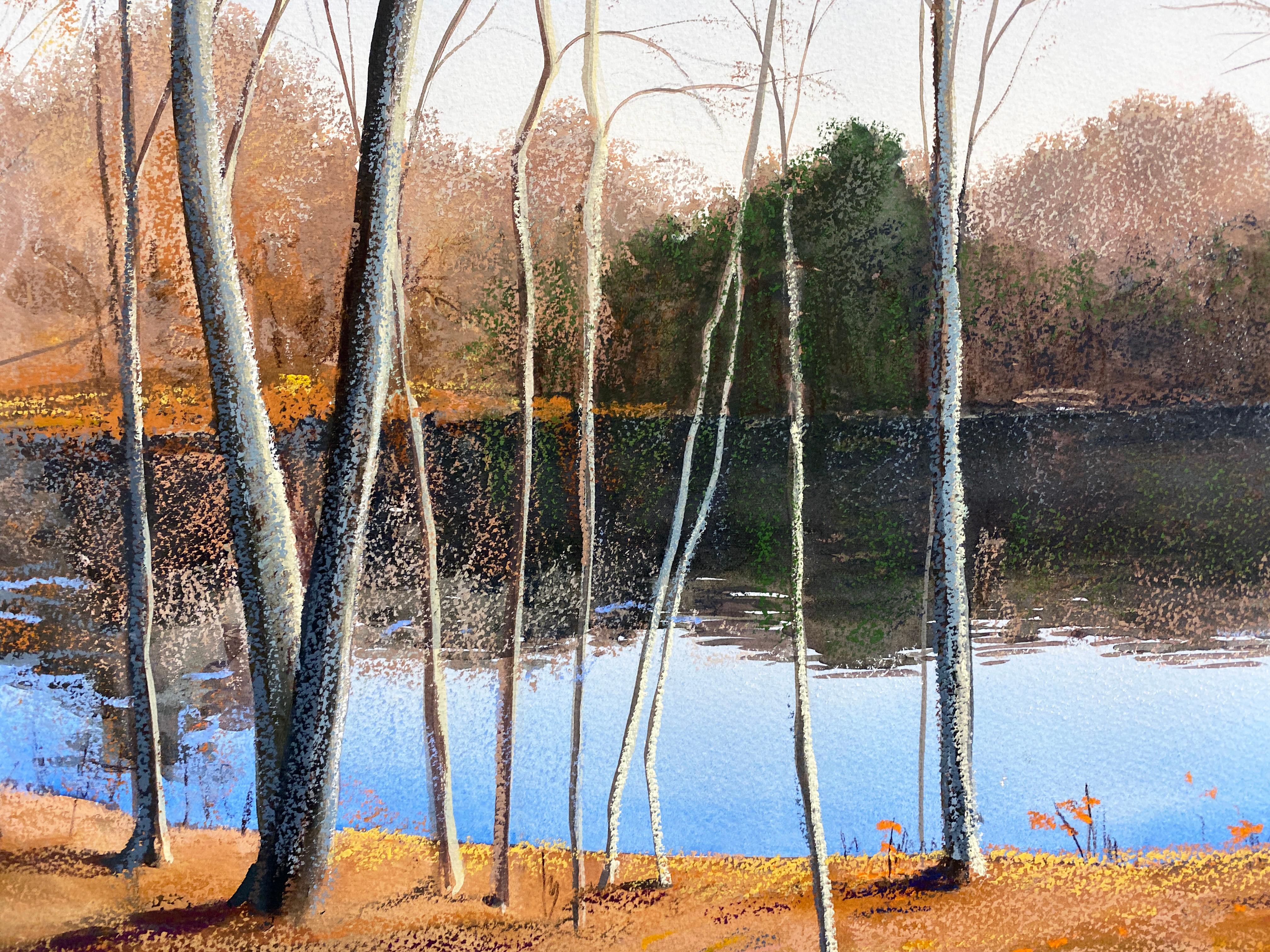 Pond Evening - Black Landscape Painting by Elissa Gore