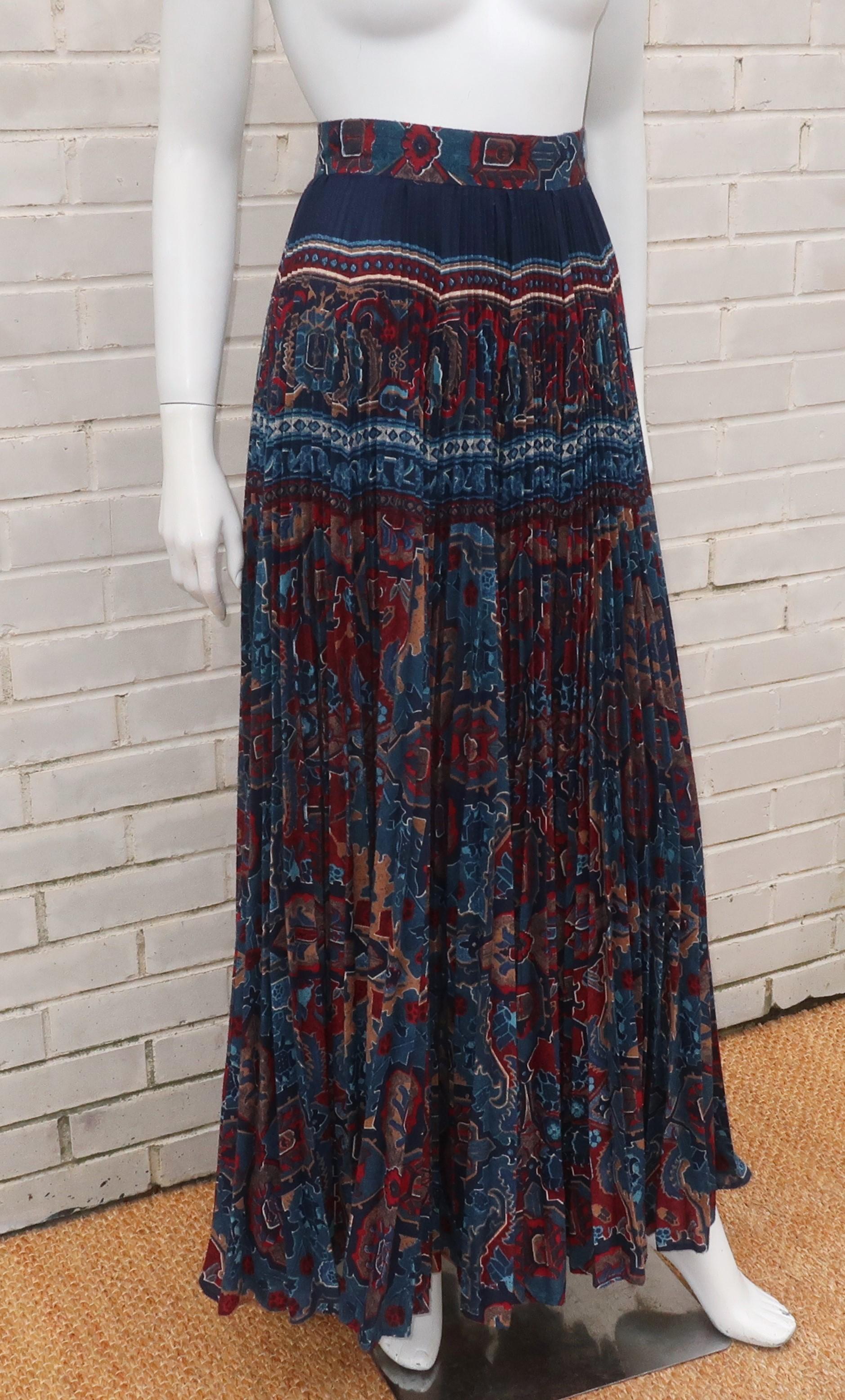 Elissa of California Bohemian Maxi Micro Pleated Skirt, 1970's In Good Condition In Atlanta, GA