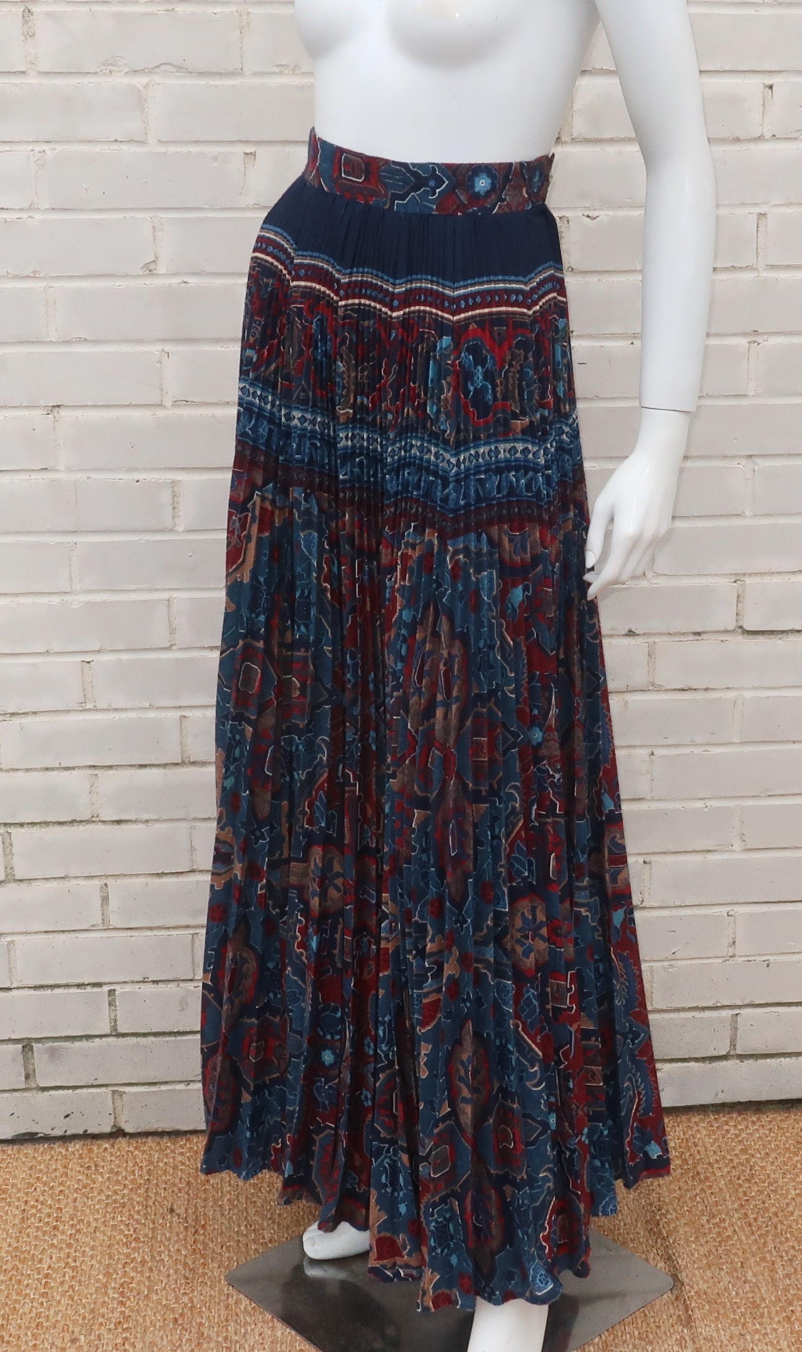 Women's Elissa of California Bohemian Maxi Micro Pleated Skirt, 1970's