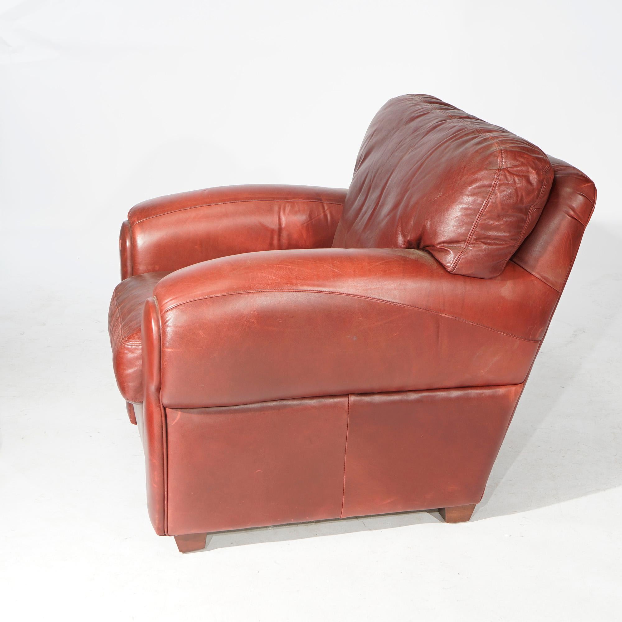 Elite Cordovan Leather Club Chair & Ottoman 20th C In Good Condition In Big Flats, NY