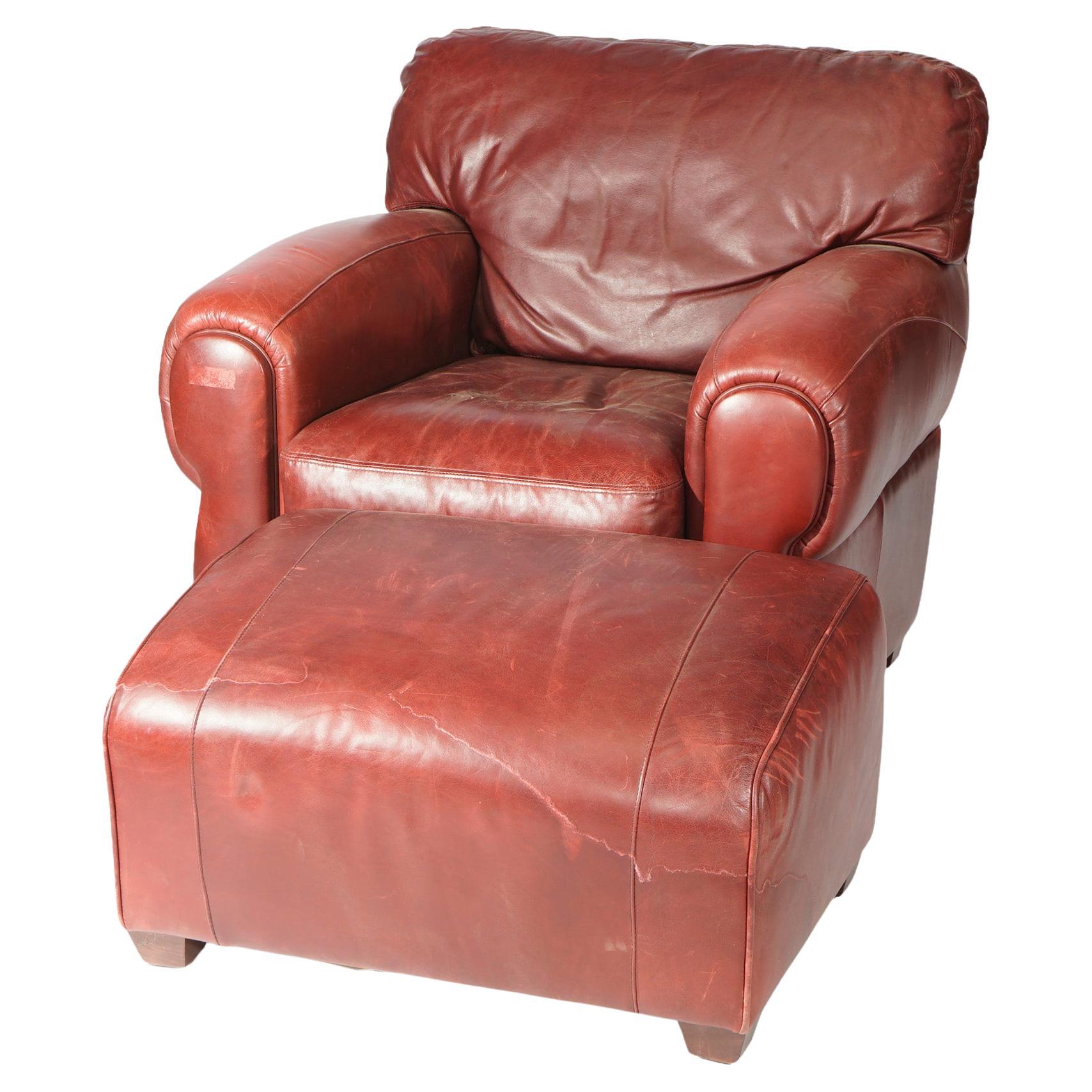 Elite Cordovan Leather Club Chair & Ottoman 20th C