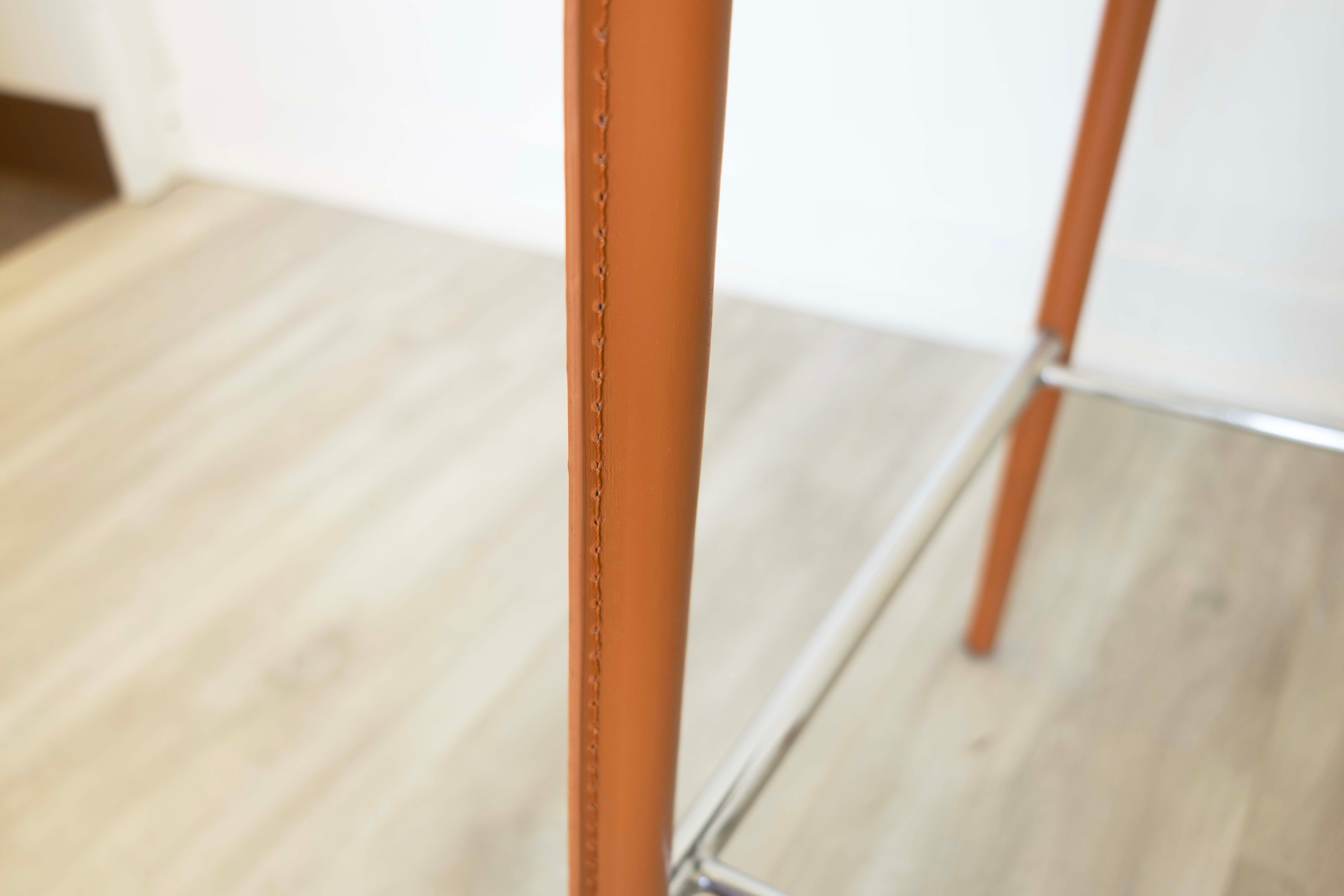 Elite Living Hilton Four Leather Stitched Cognac Bar Stools Contemporary Modern 2
