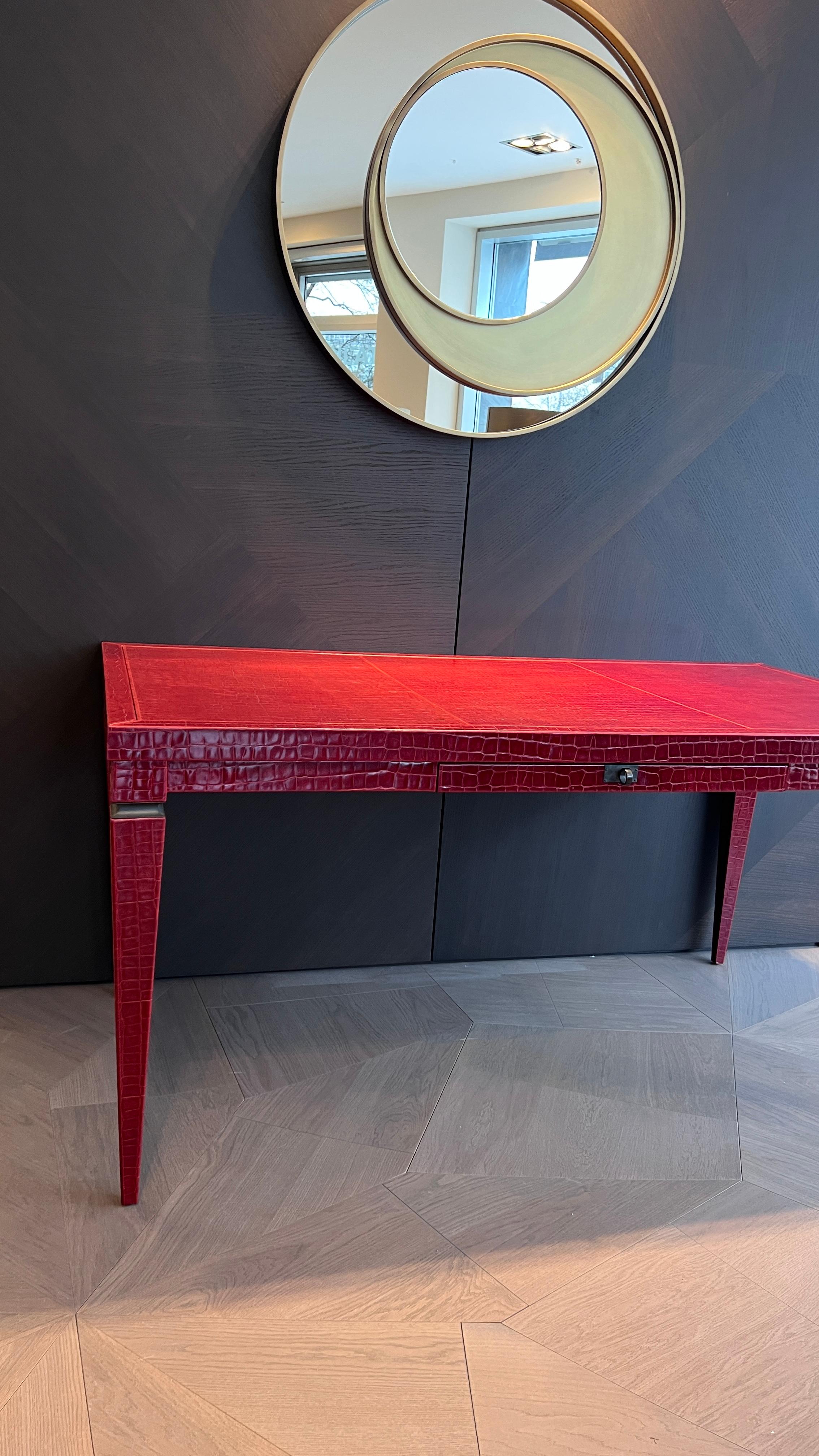 Schreibtisch aus Leder und Holz von Elitis im Angebot 2