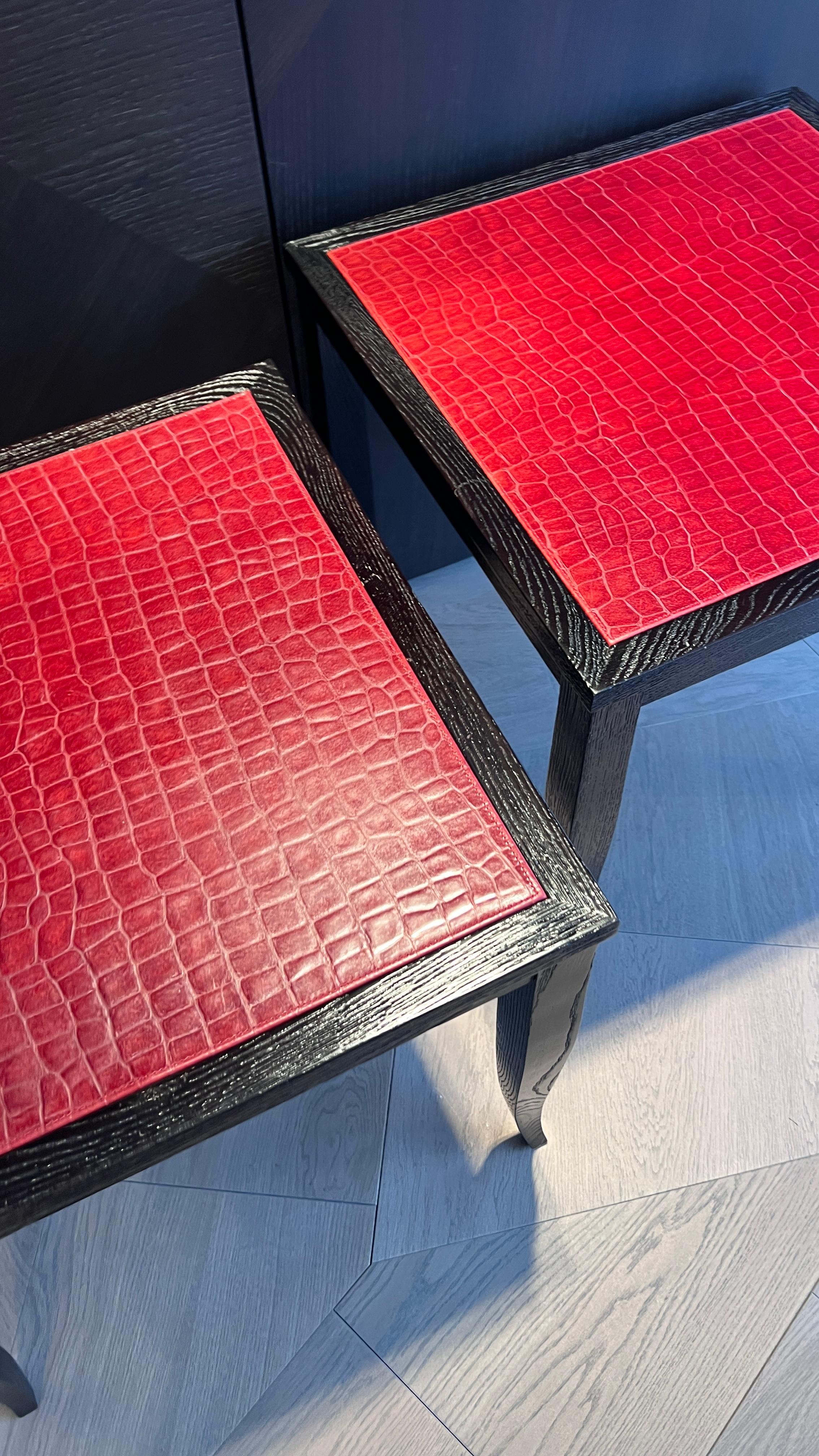 Beistelltische aus Leder und Holz von Elitis im Angebot 2