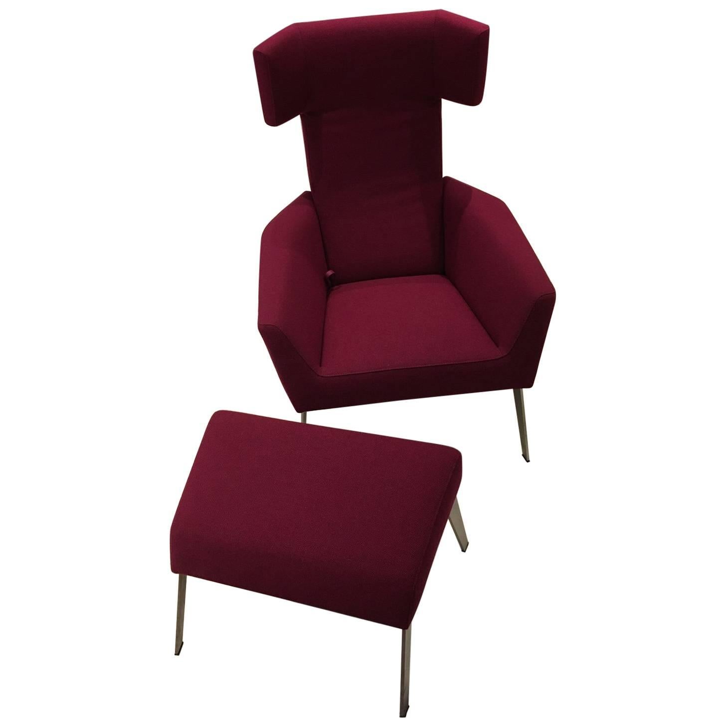 Elixer Reclining Lounge Chair in Magenta Fabric Brushed Stainless by Leolux