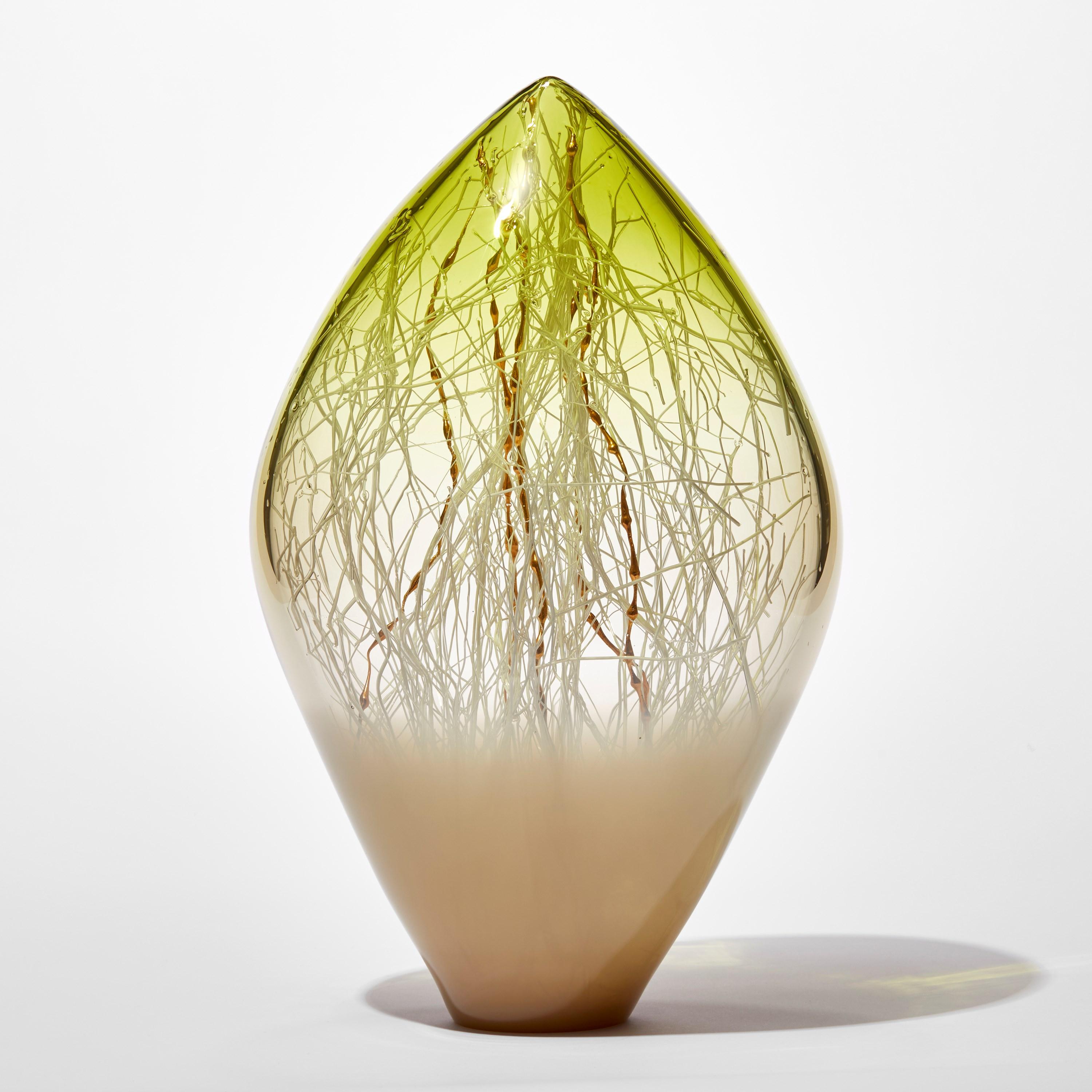 Organic Modern Elixir in Weimaraner & Olive Green, glass & gold sculpture by Enemark & Thompson For Sale