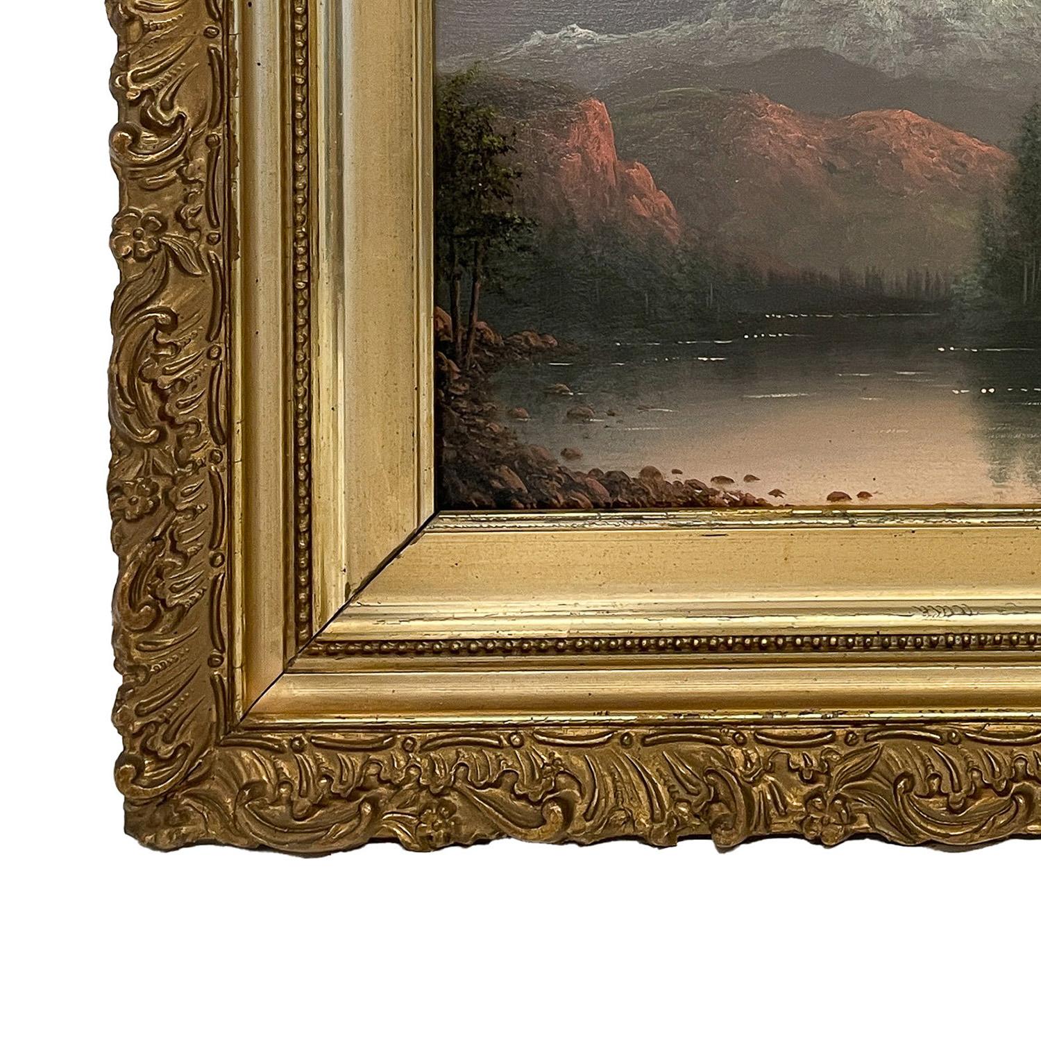 Antico dipinto a olio realista americano Paesaggio del Monte Hood al tramonto Oregon 1900 in vendita 5